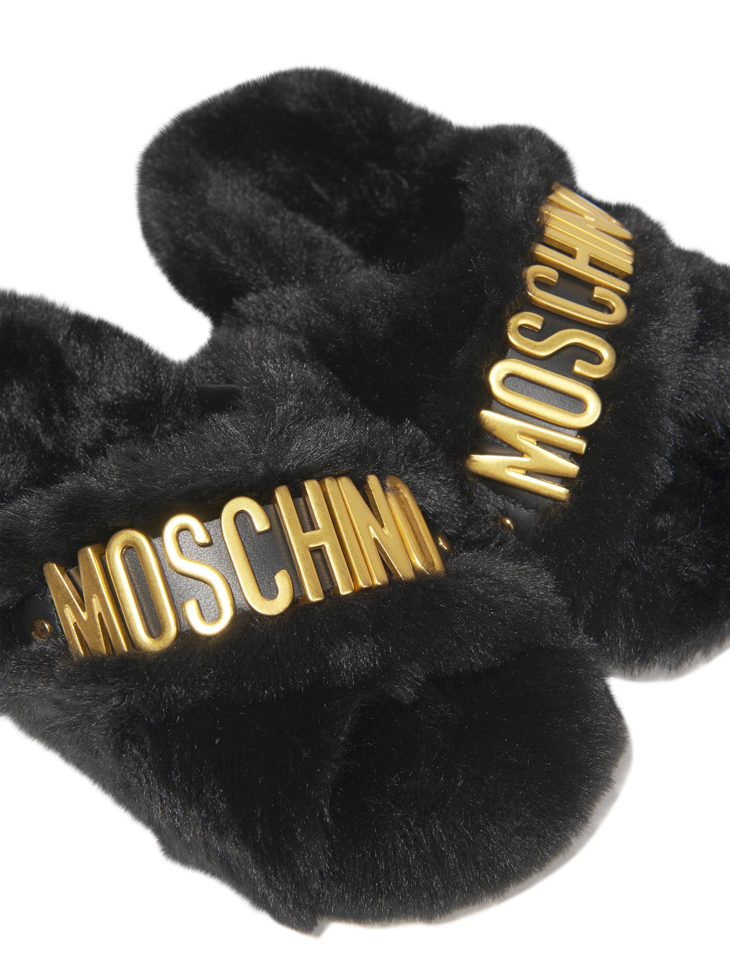 Moschino Girls Faux Fur Logo Slippers