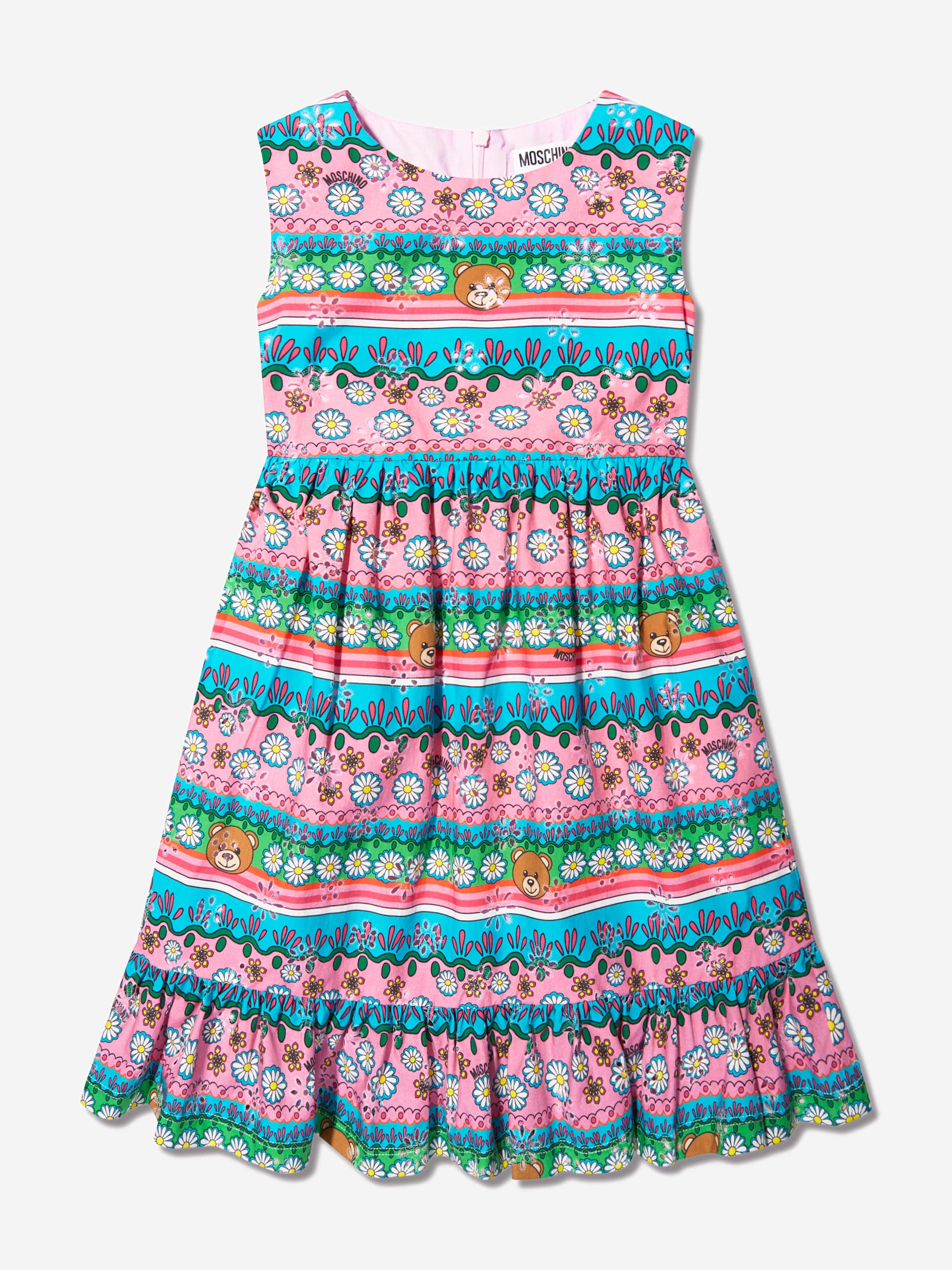 Moschino Girls Sleeveless Patterned Dress in Multicolour