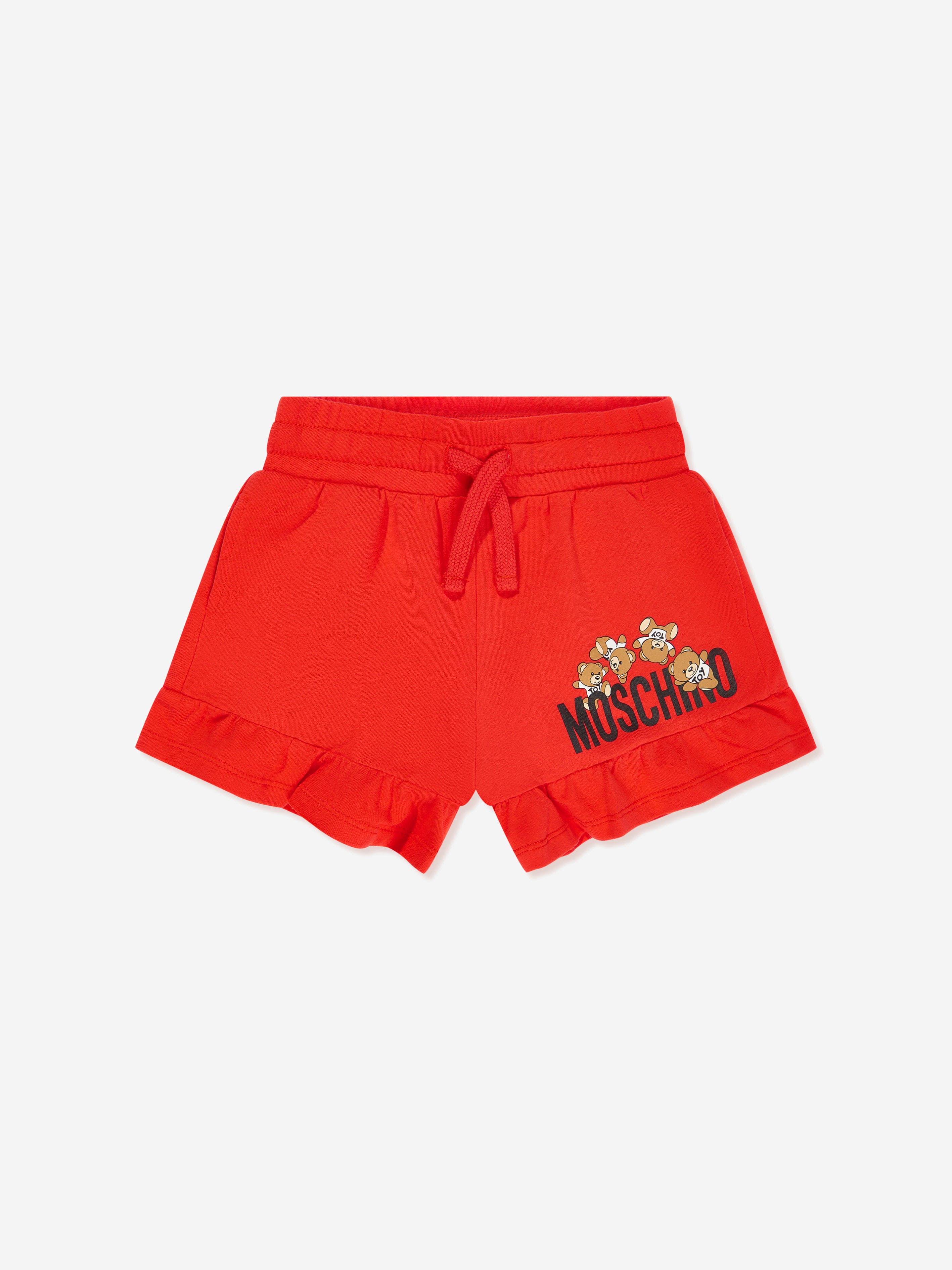 Moschino Girls Teddy Logo Shorts in Red