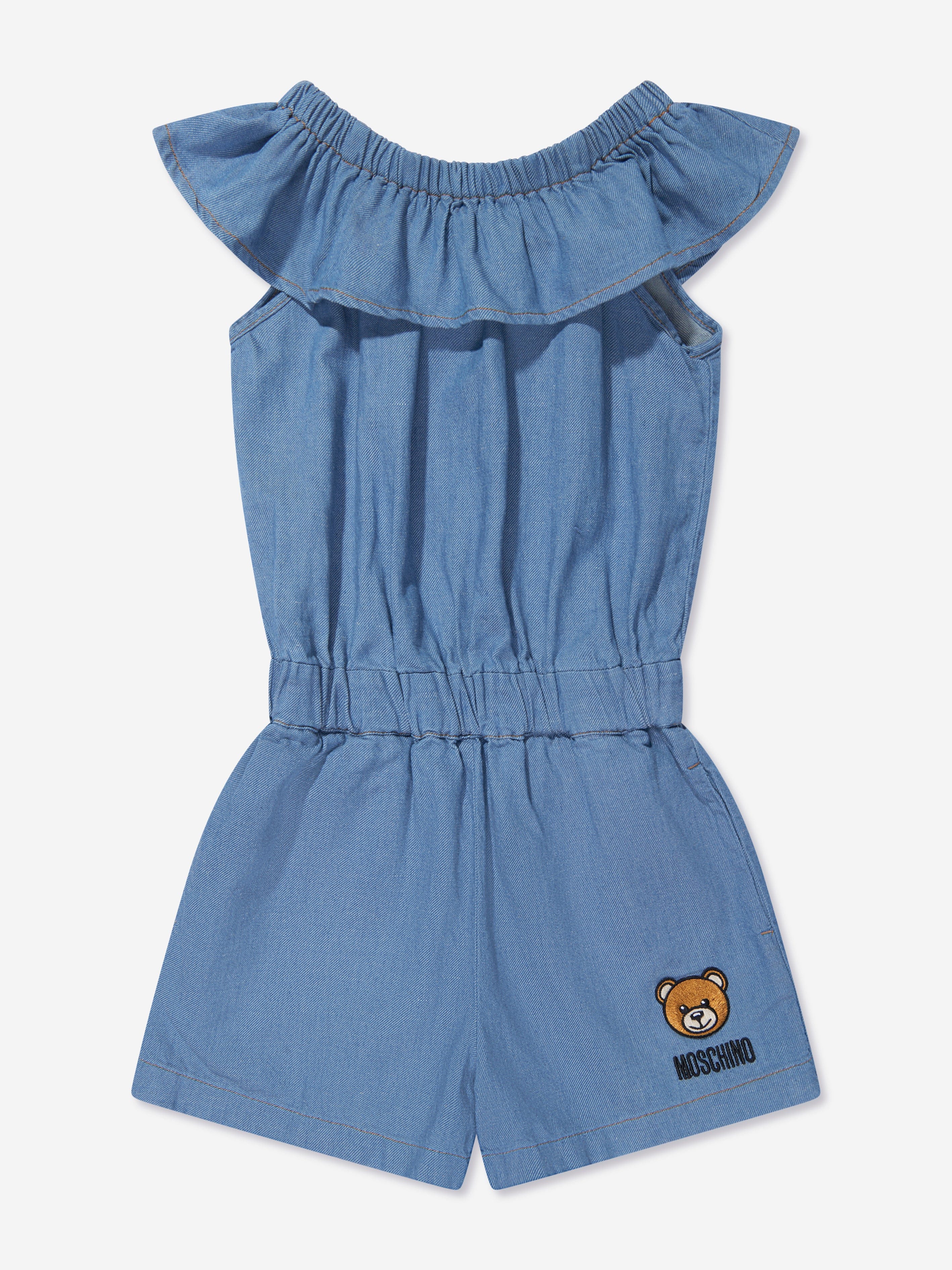 Moschino Girls Chambray Teddy Playsuit in Blue