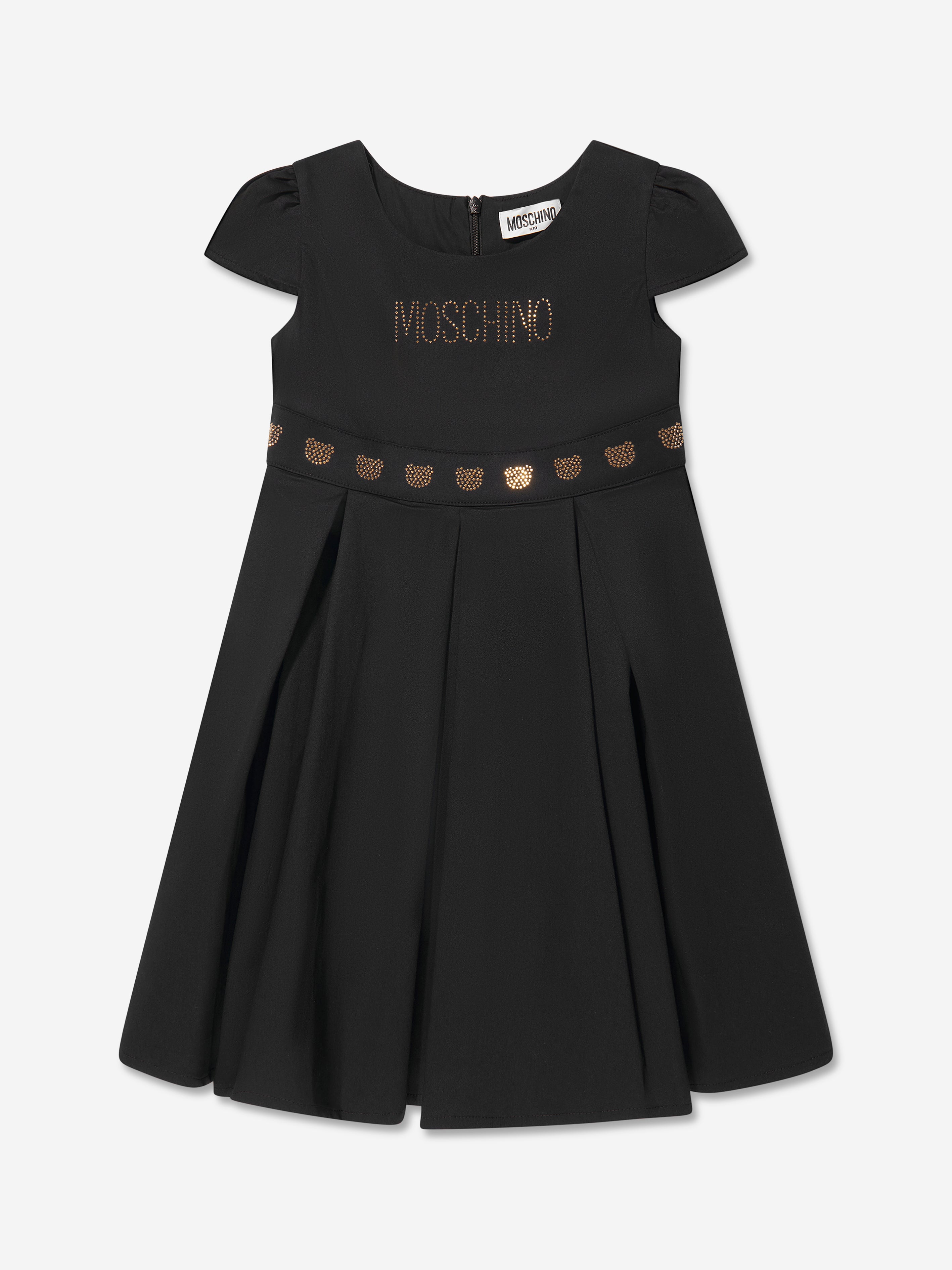 Moschino Girls Studded Teddy Logo Dress in Black