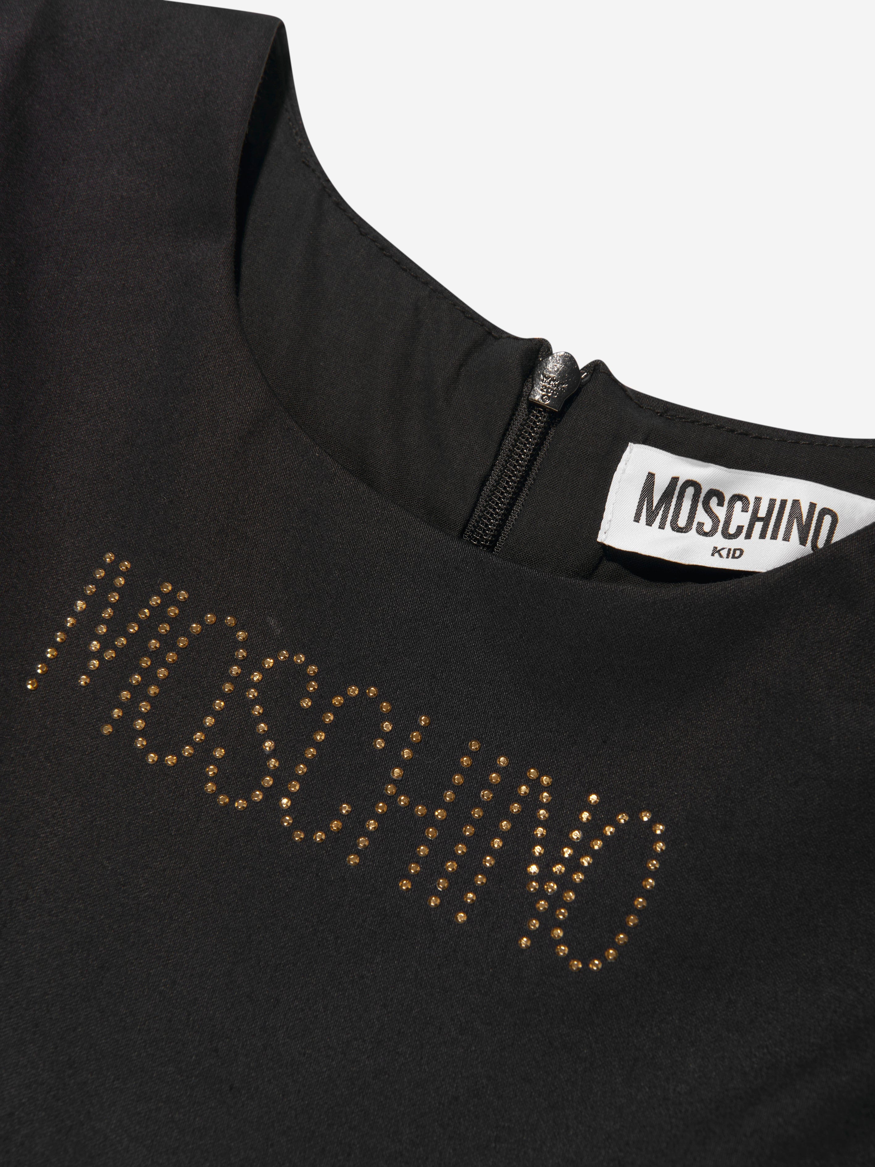 Moschino Girls Studded Teddy Logo Dress in Black