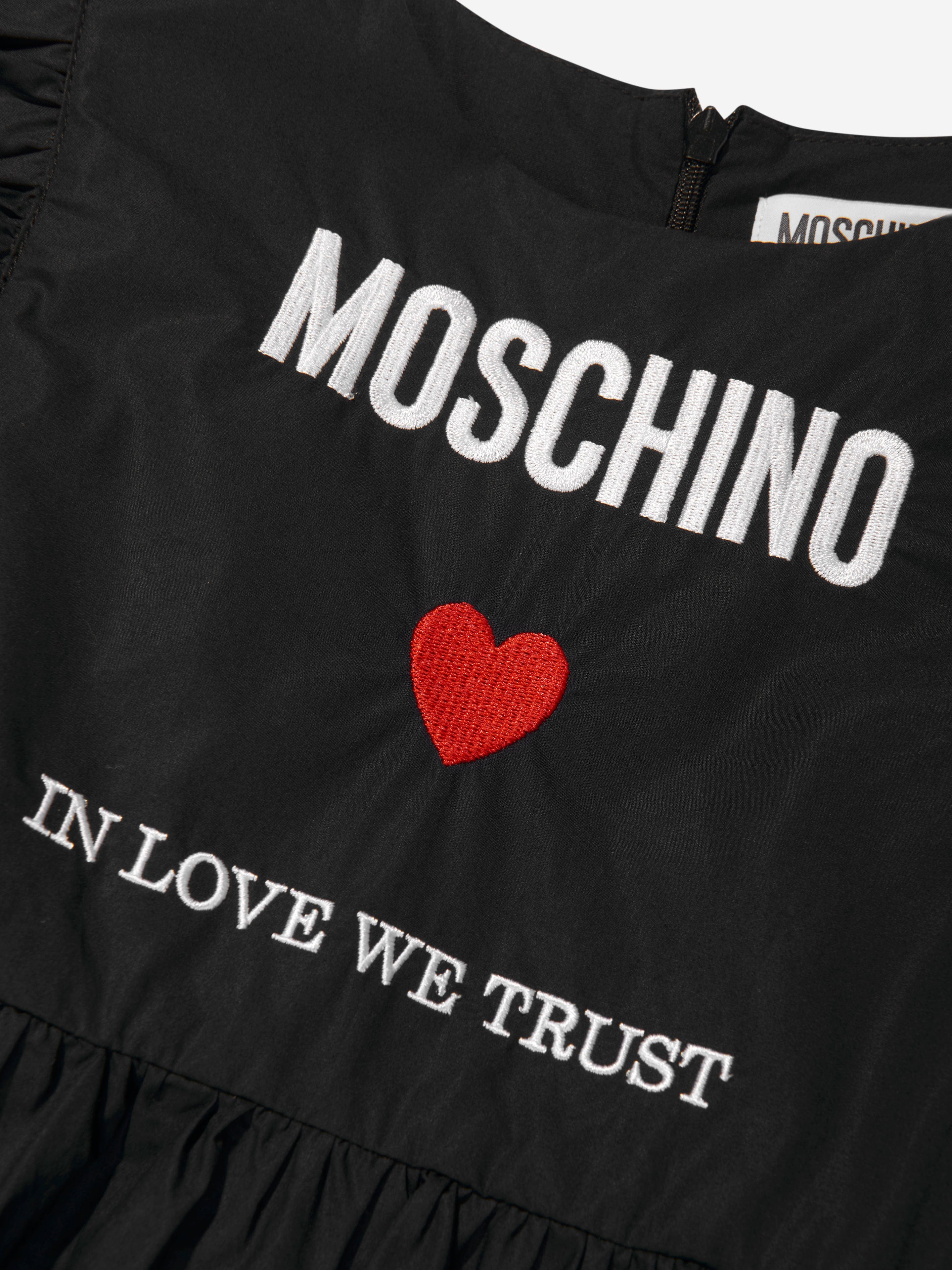 Moschino Girls Cotton Logo Dress in Black