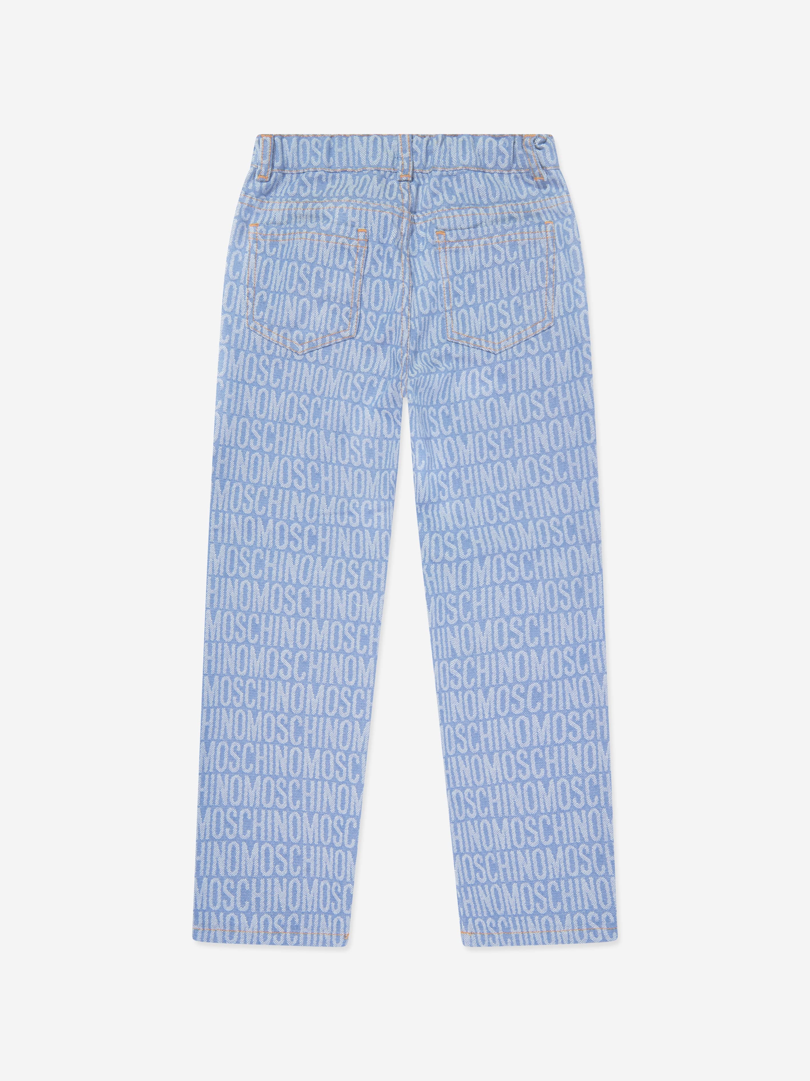 Moschino Boys All Over Logo Jeans in Blue