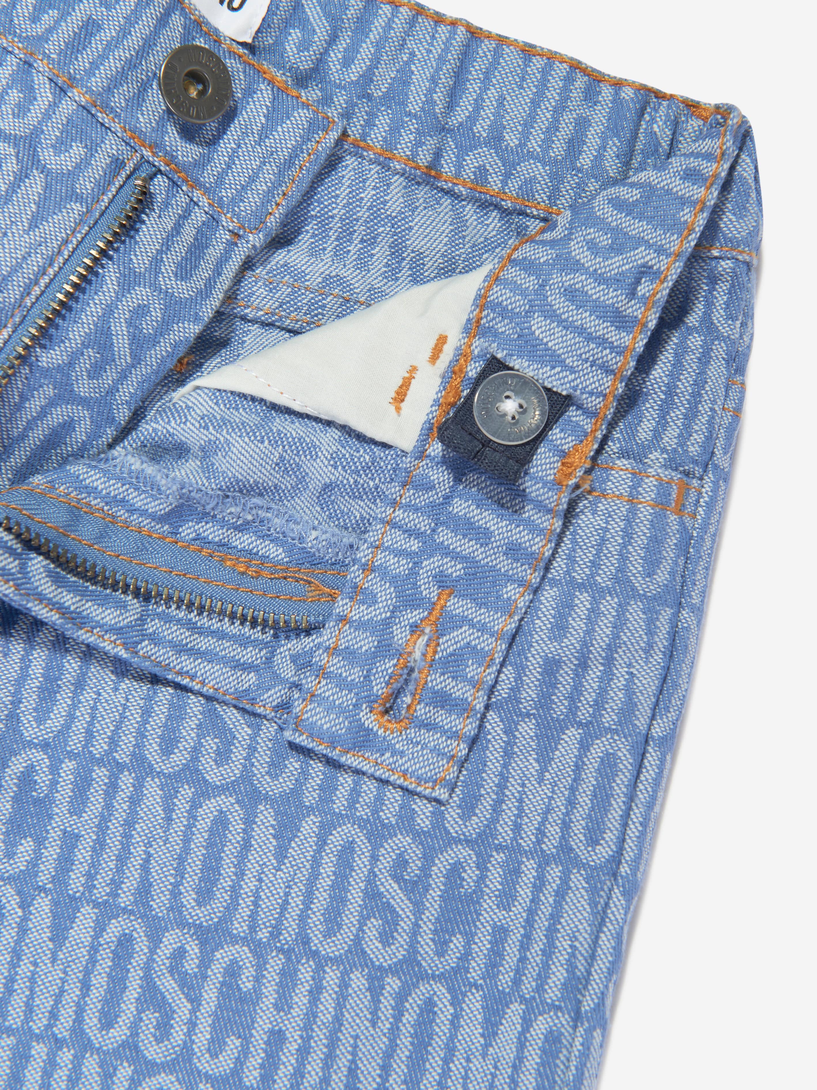 Moschino Boys All Over Logo Jeans in Blue