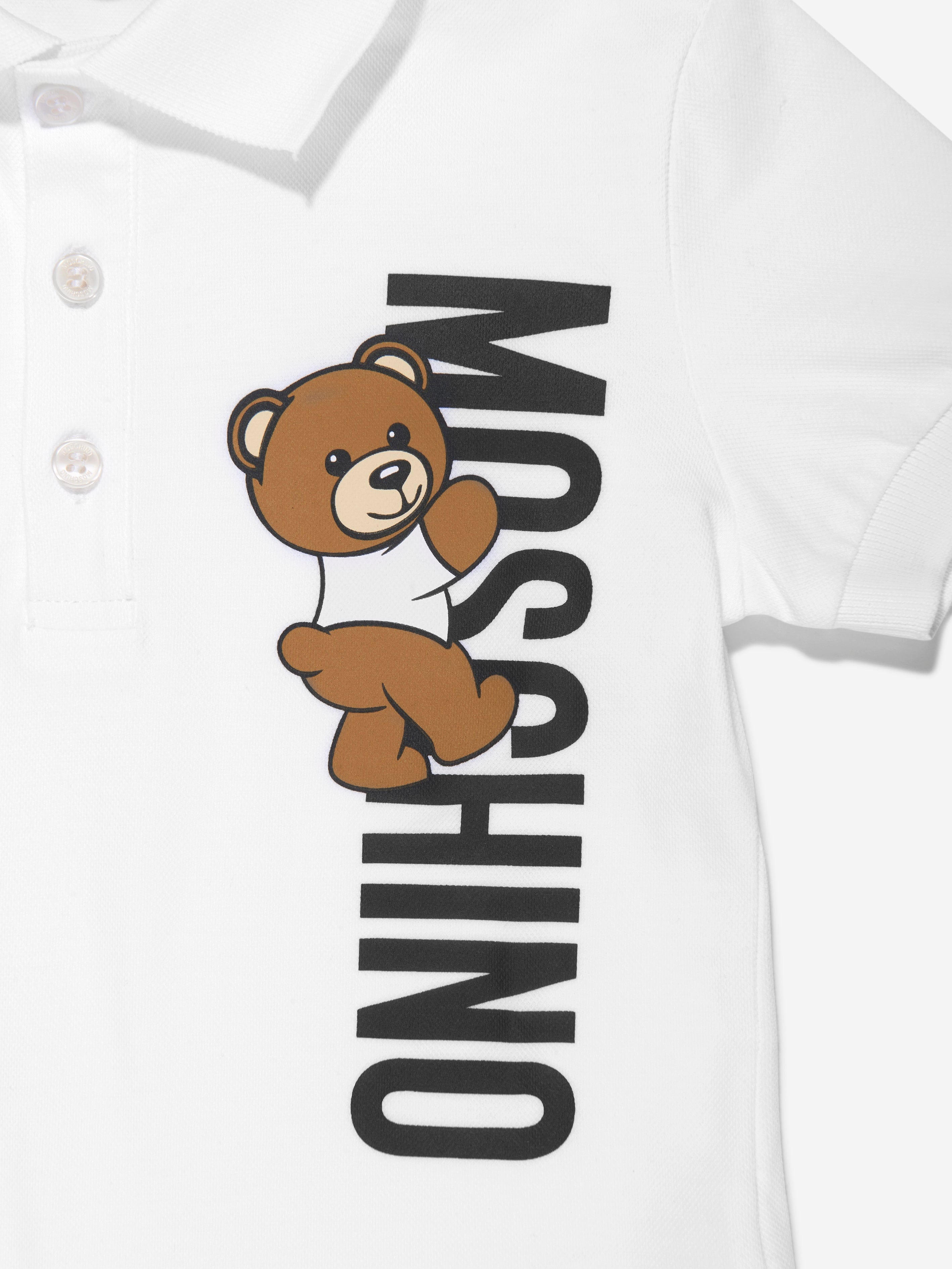 Moschino Boys Teddy Logo Polo Shirt in White