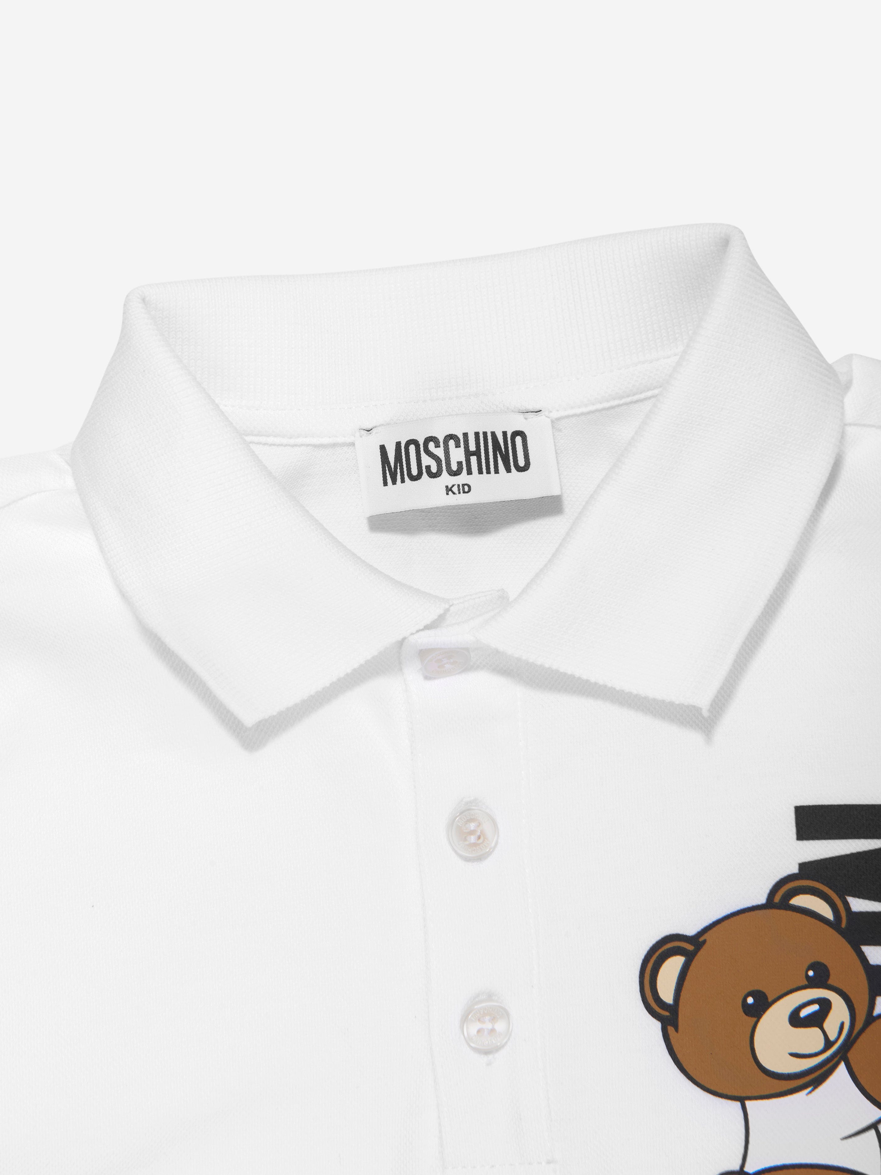 Moschino Boys Teddy Logo Polo Shirt in White