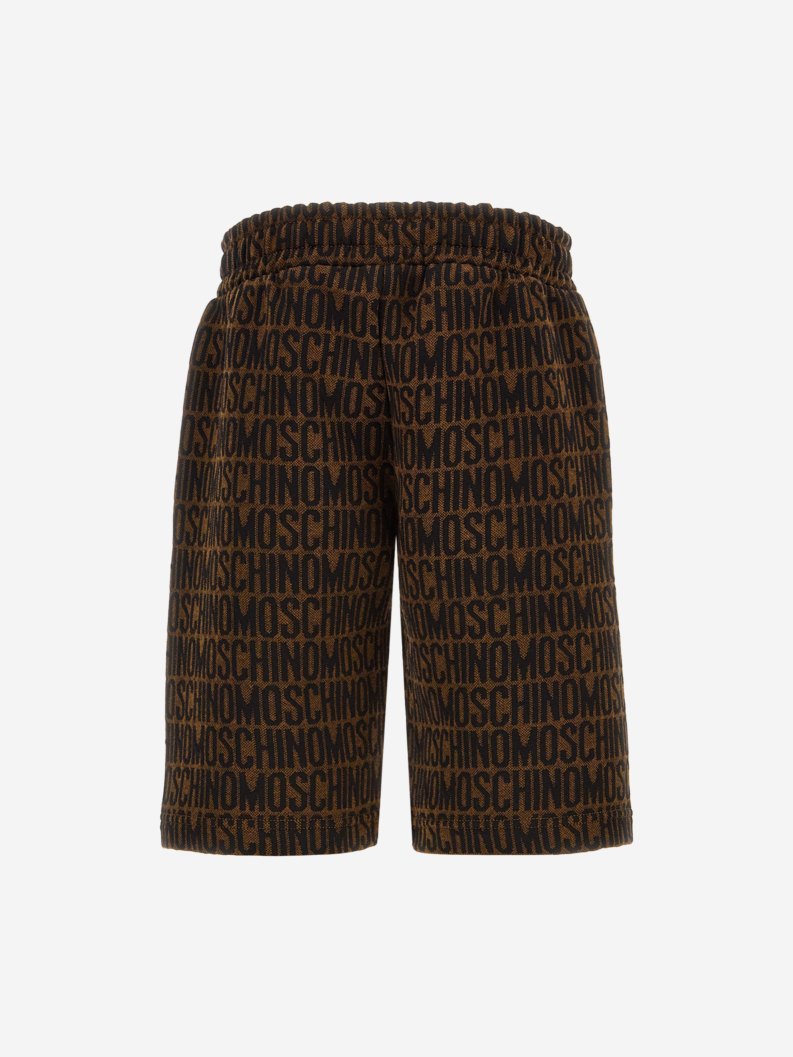 Moschino Boys All Over Logo Shorts in Brown