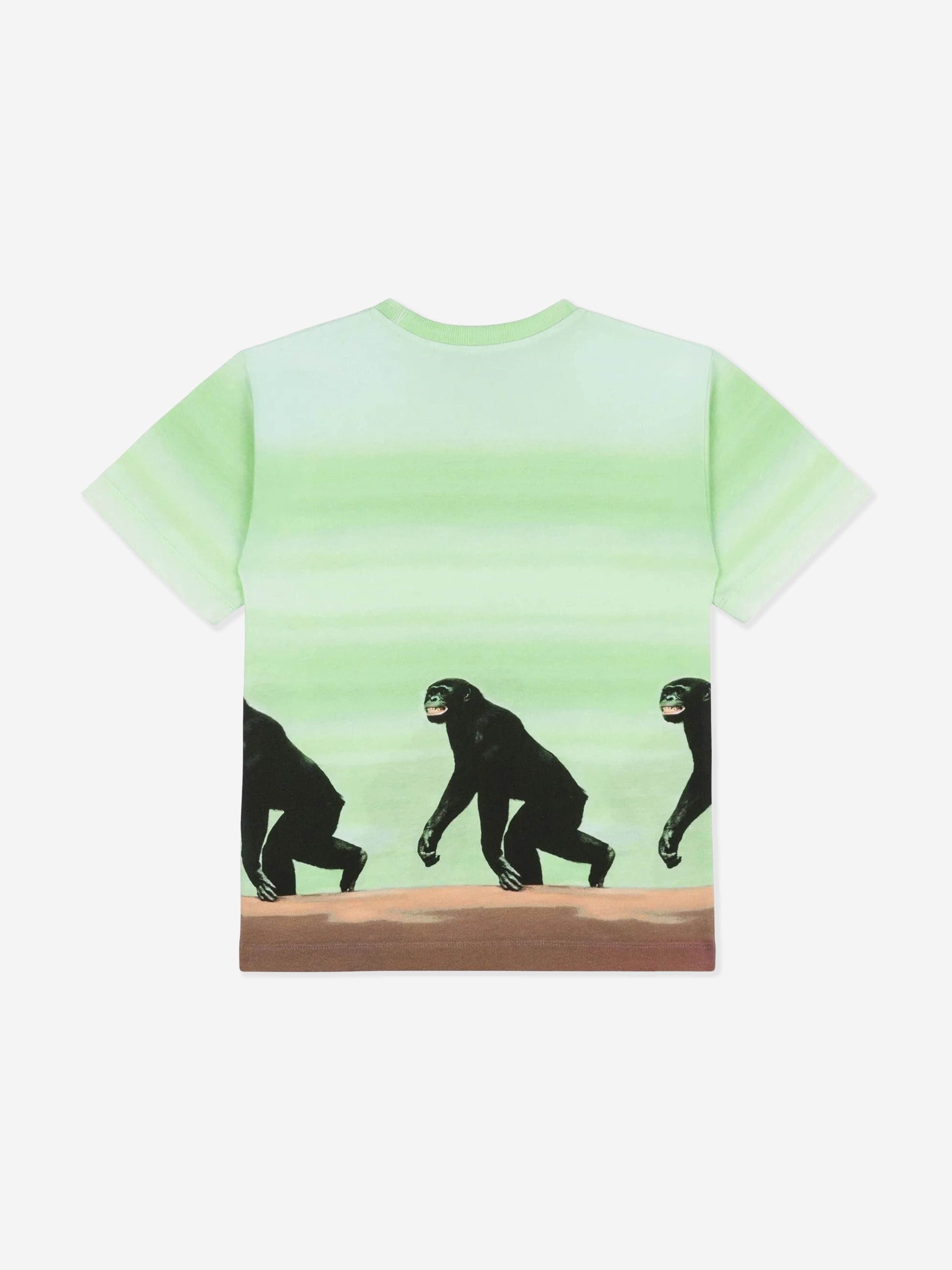 Moschino Boys Striped Monkey Print T-Shirt in Green