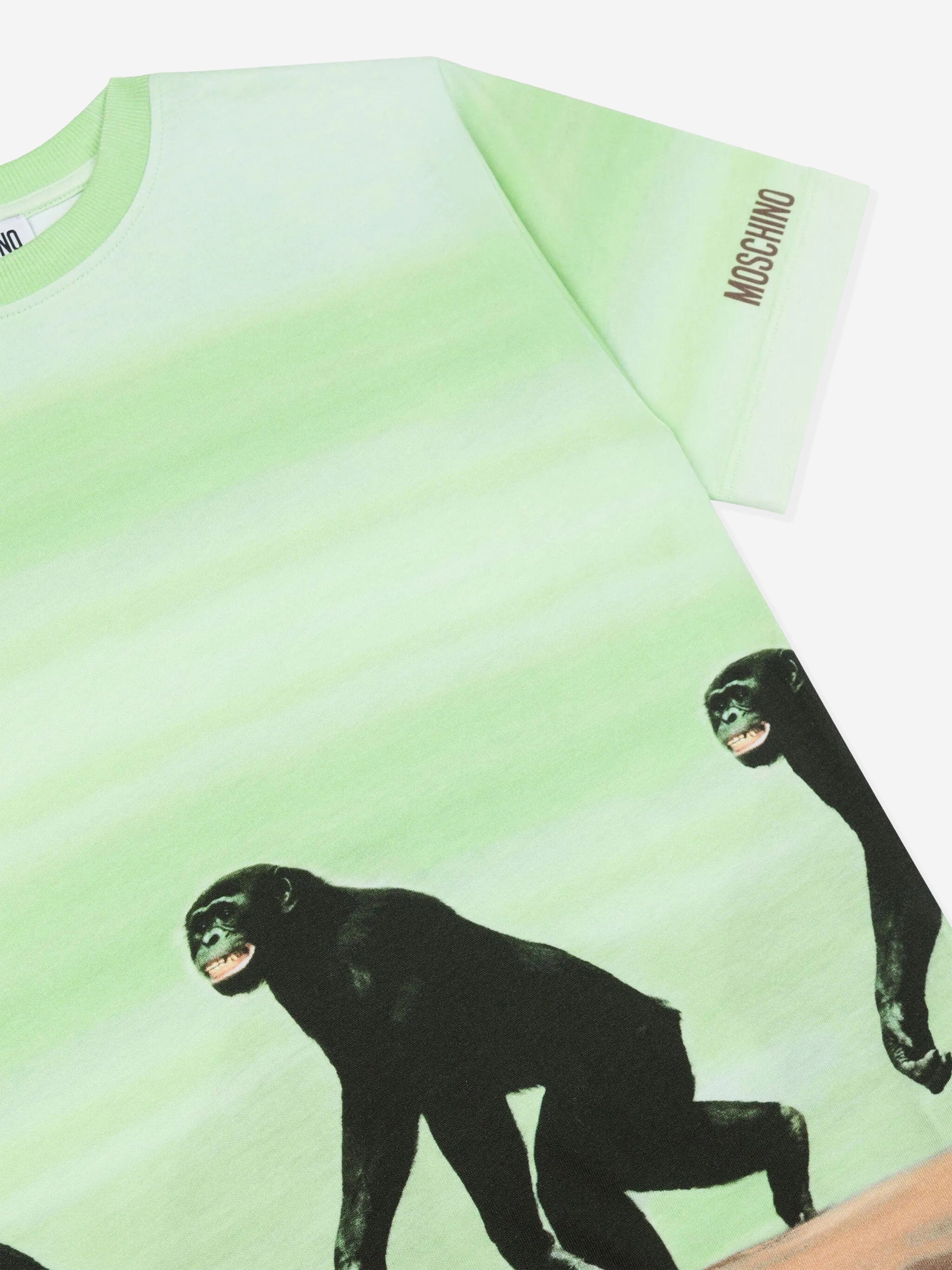Moschino Boys Striped Monkey Print T-Shirt in Green