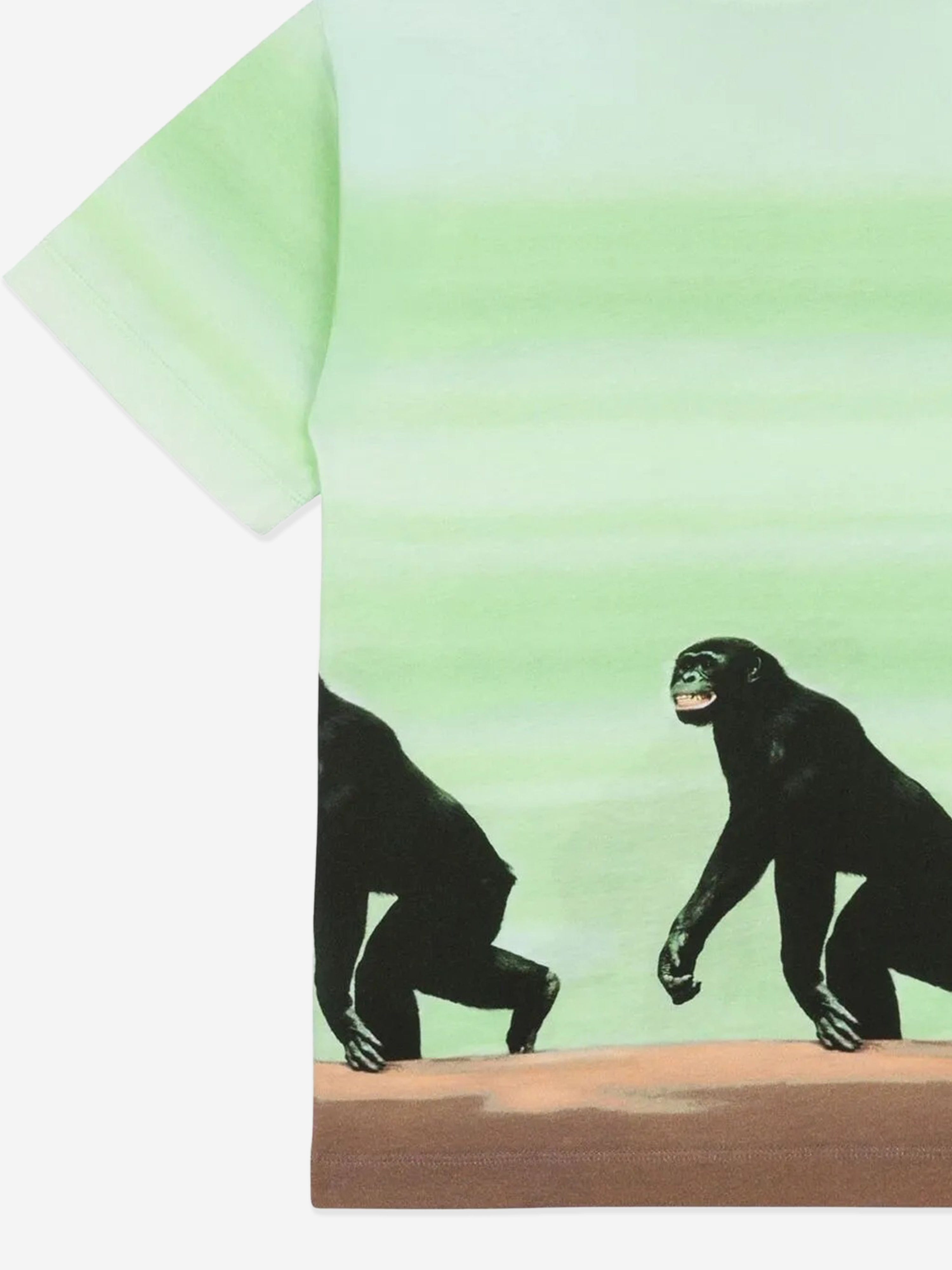 Moschino Boys Striped Monkey Print T-Shirt in Green