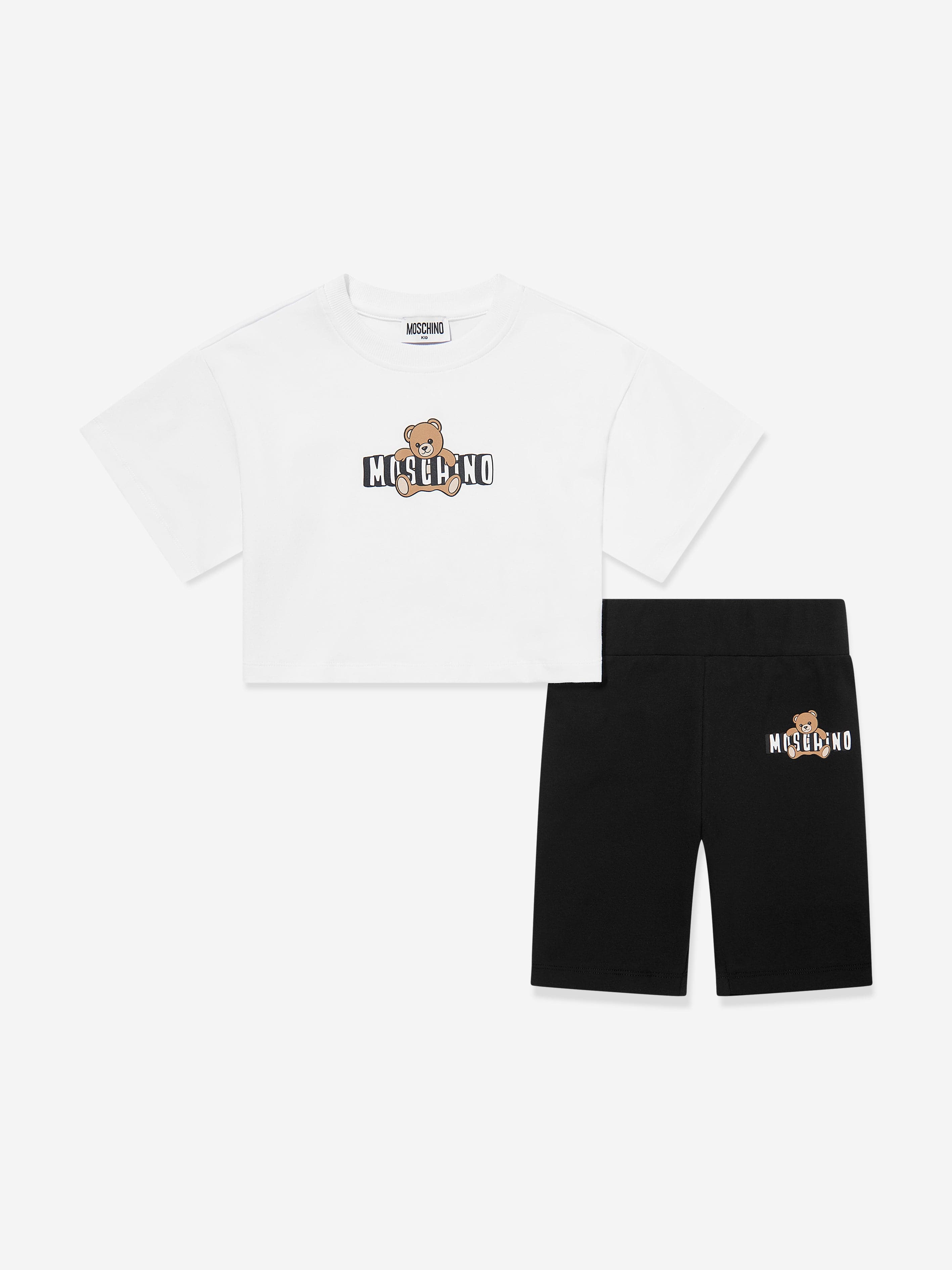 Moschino Girls Teddy Bear Logo Short Set in White