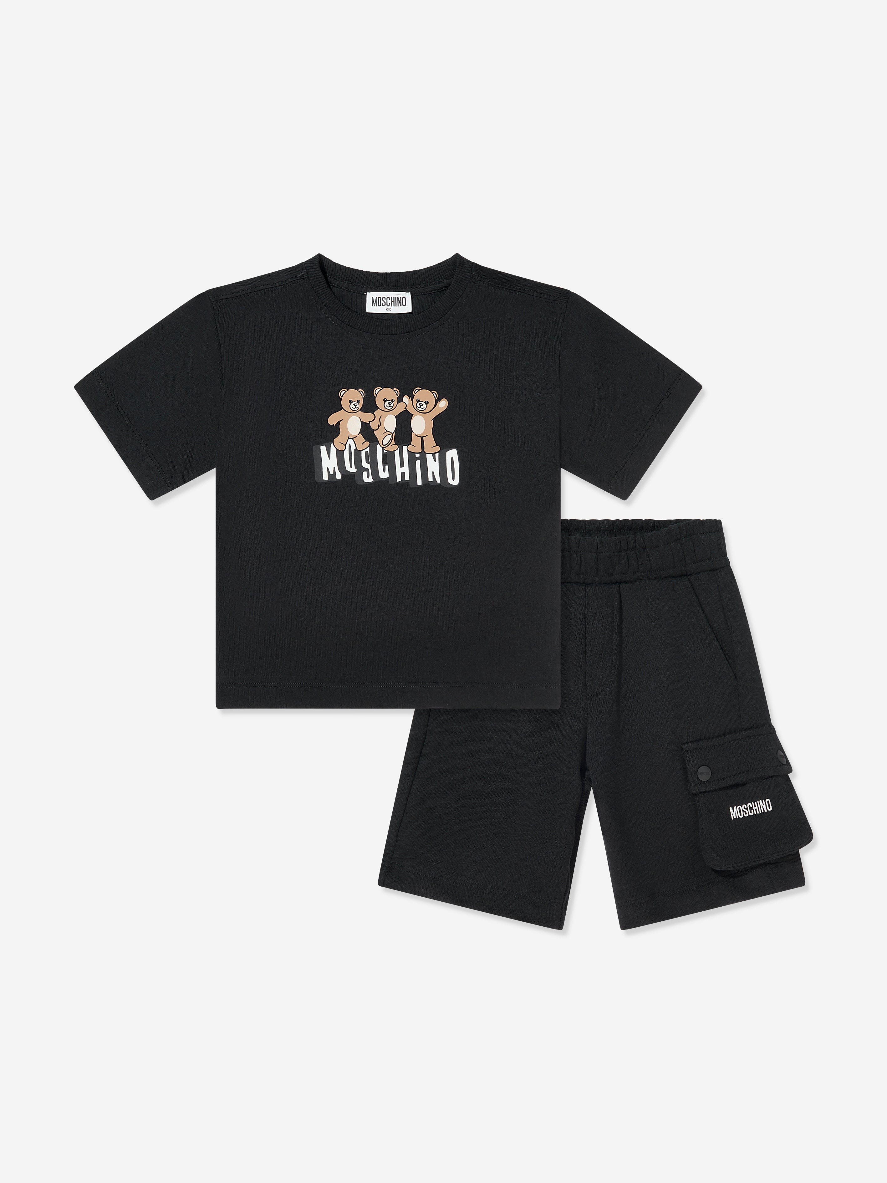 Moschino Boys Teddy Bear Logo Short Set in Black