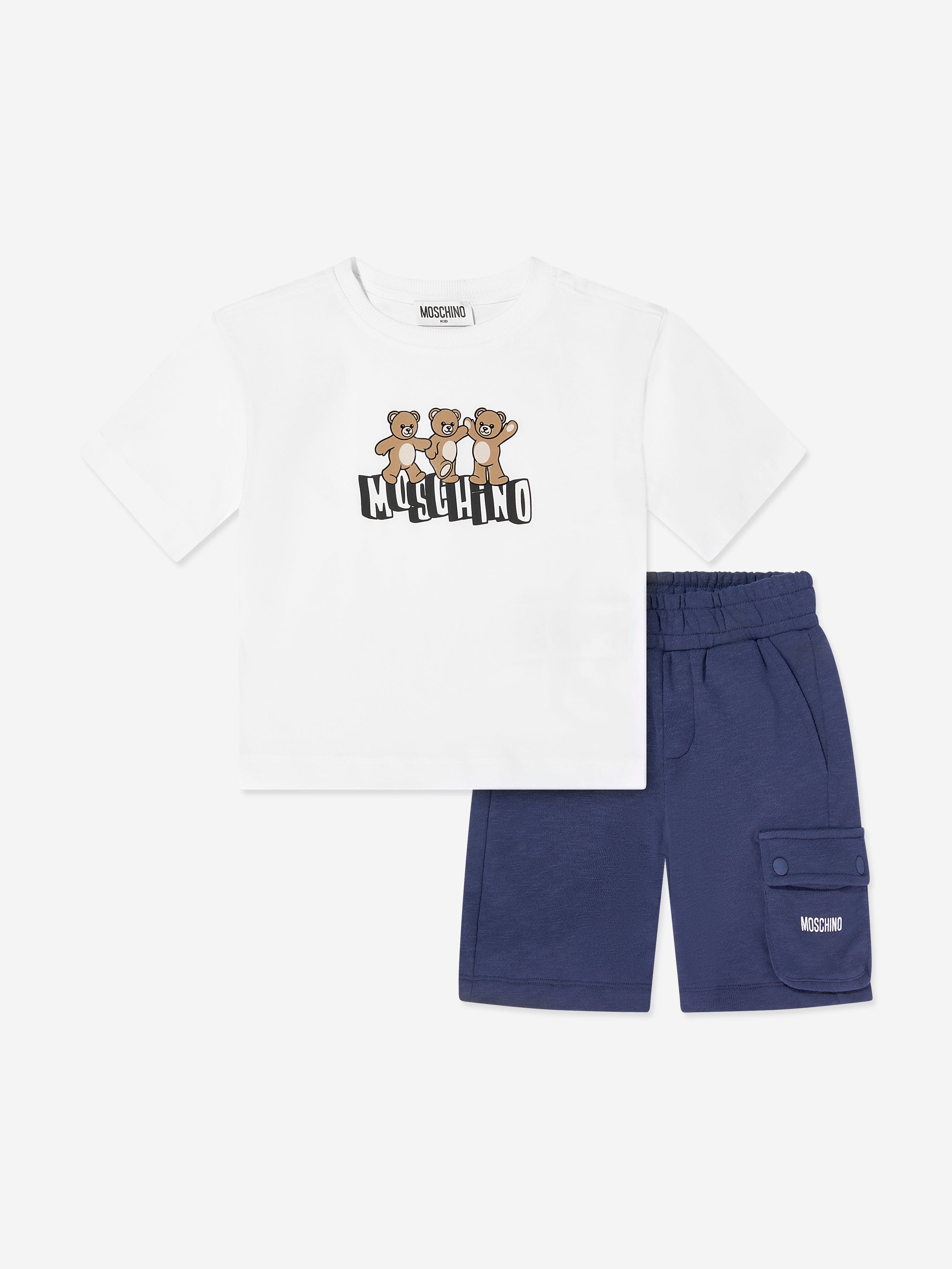 Moschino Boys Teddy Bear Logo Short Set in Navy