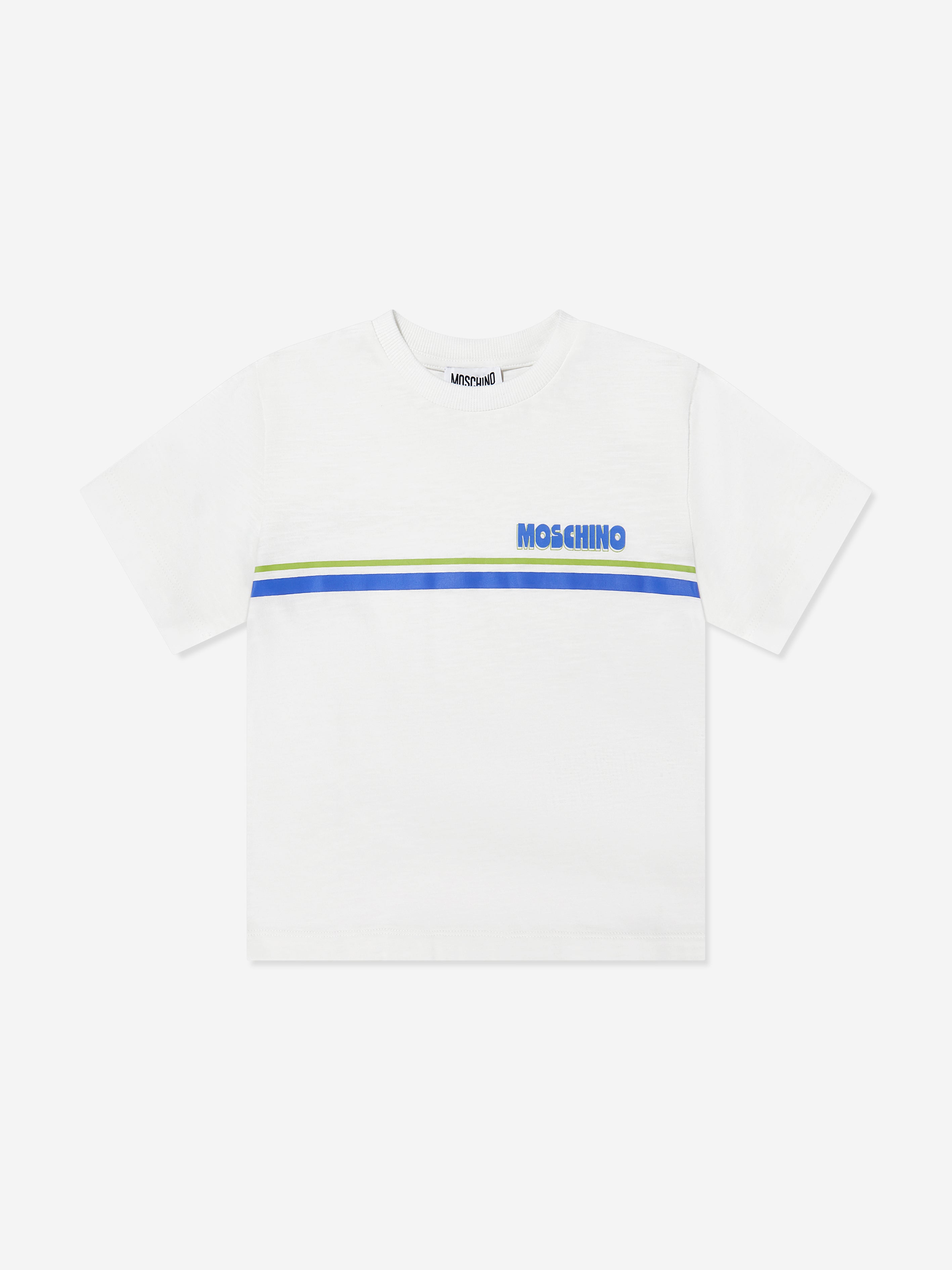 Moschino Kids Logo Stripe T-Shirt in Ivory