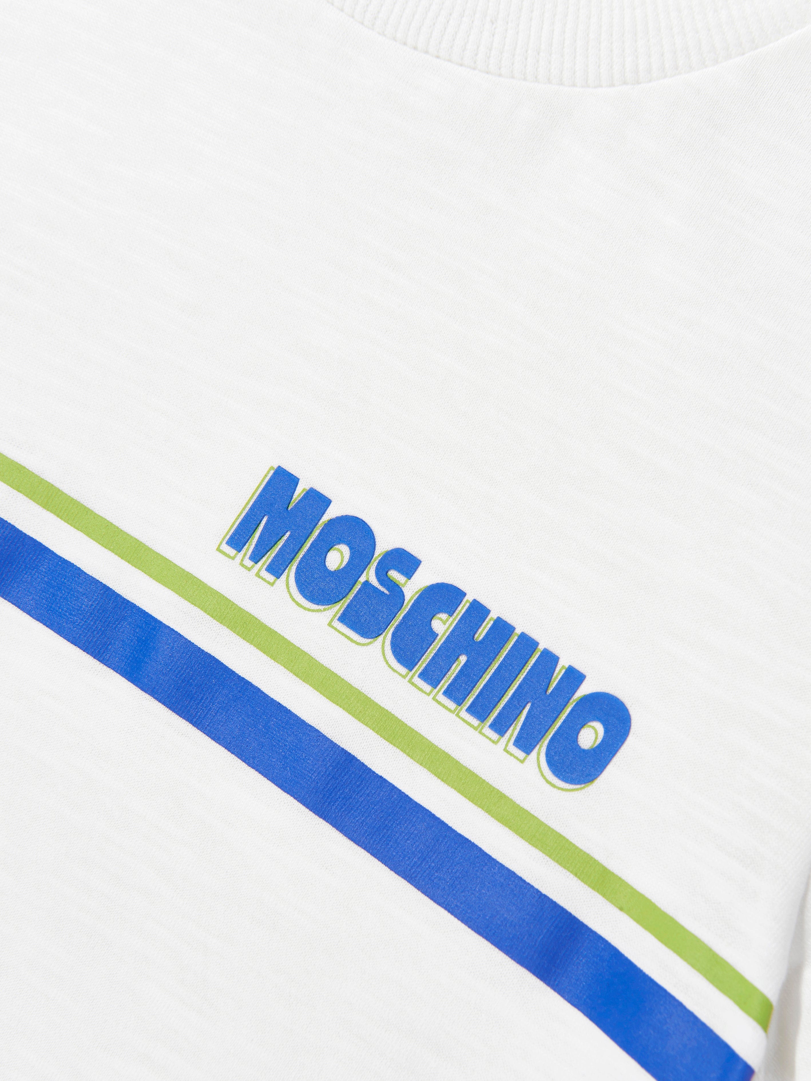 Moschino Kids Logo Stripe T-Shirt in Ivory