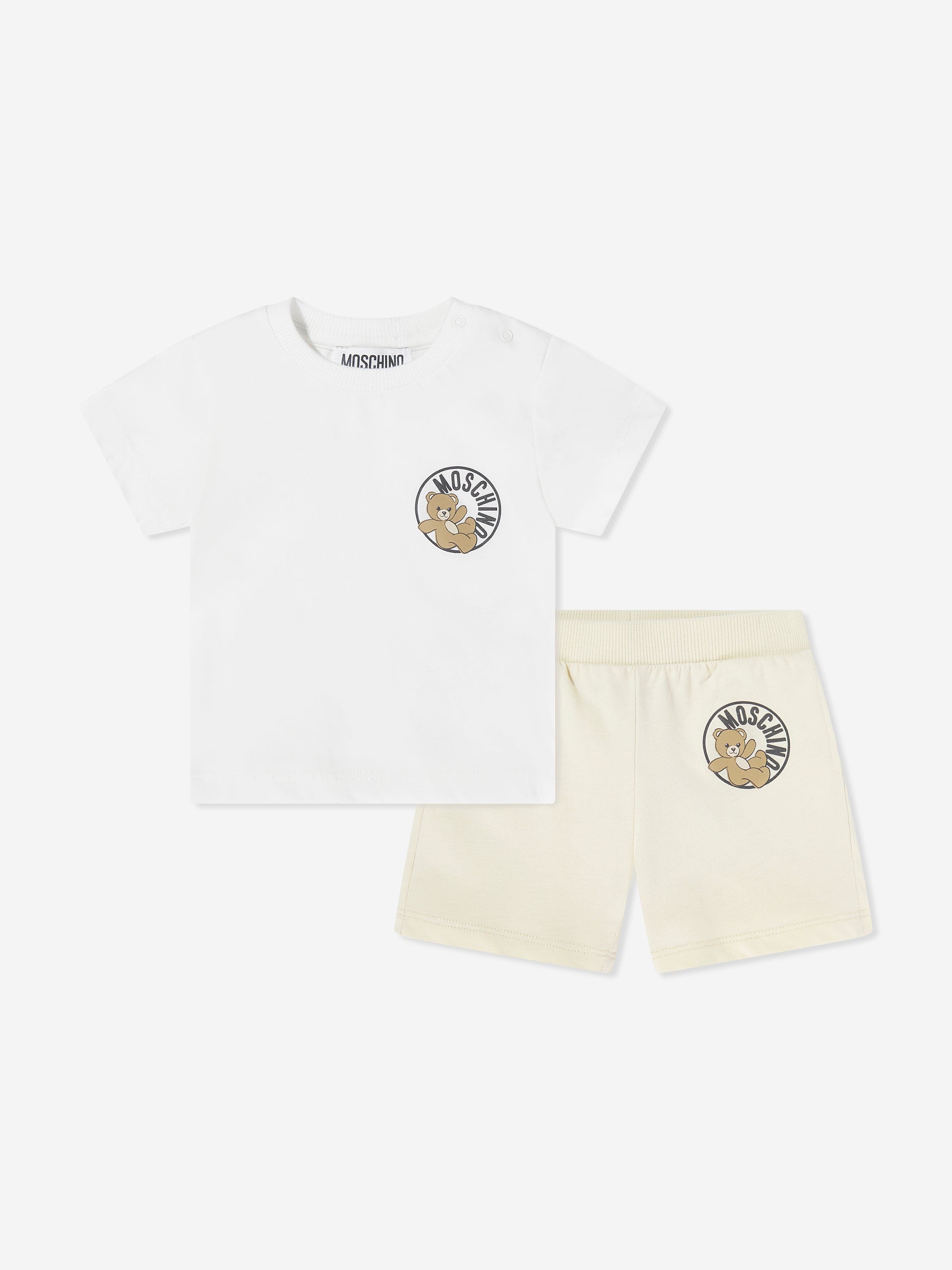 Moschino Baby Teddy Bear Logo Short Set in Beige