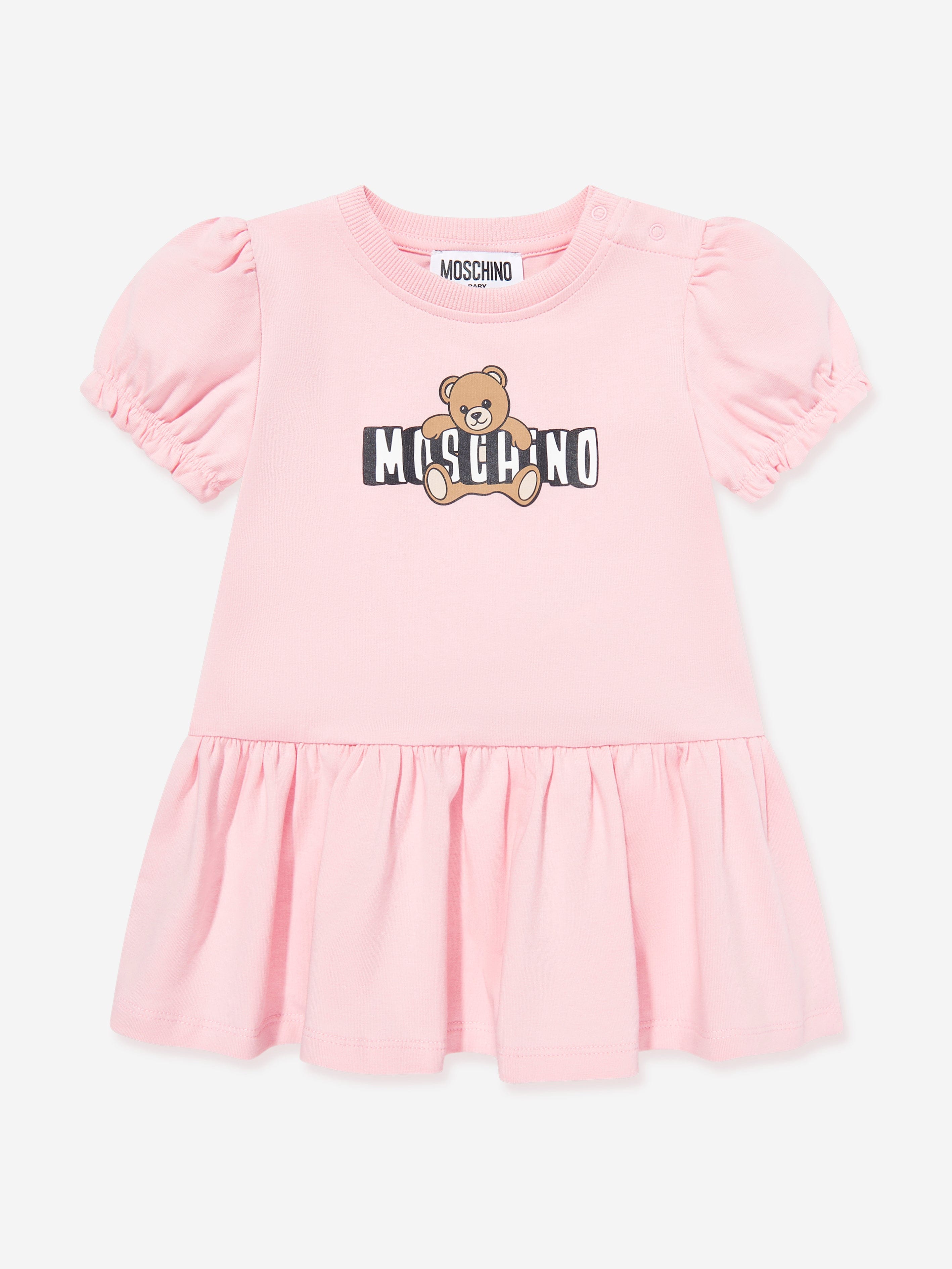 Moschino Baby Girls Teddy Bear Logo Dress in Pink