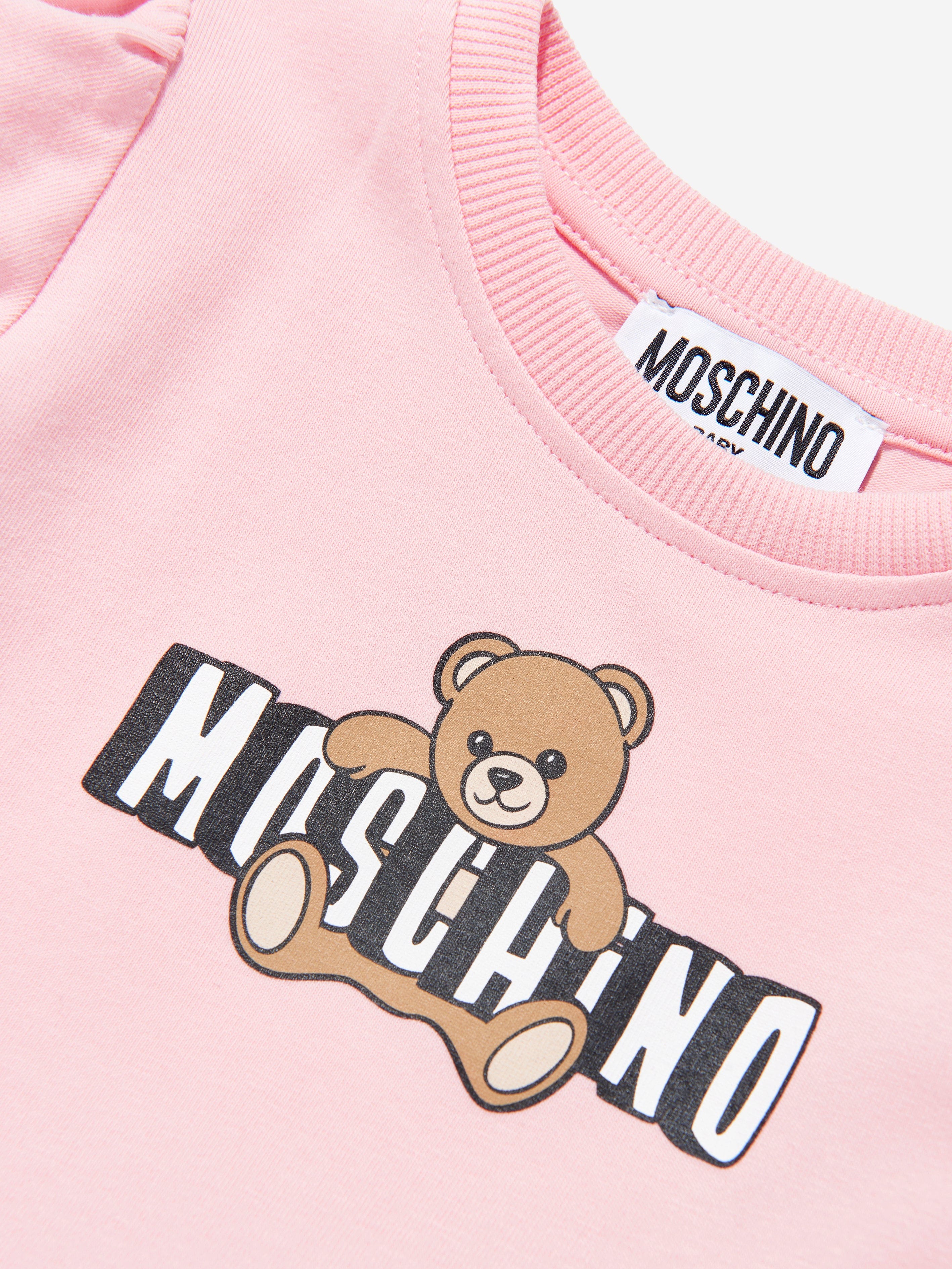 Moschino Baby Girls Teddy Bear Logo Dress in Pink