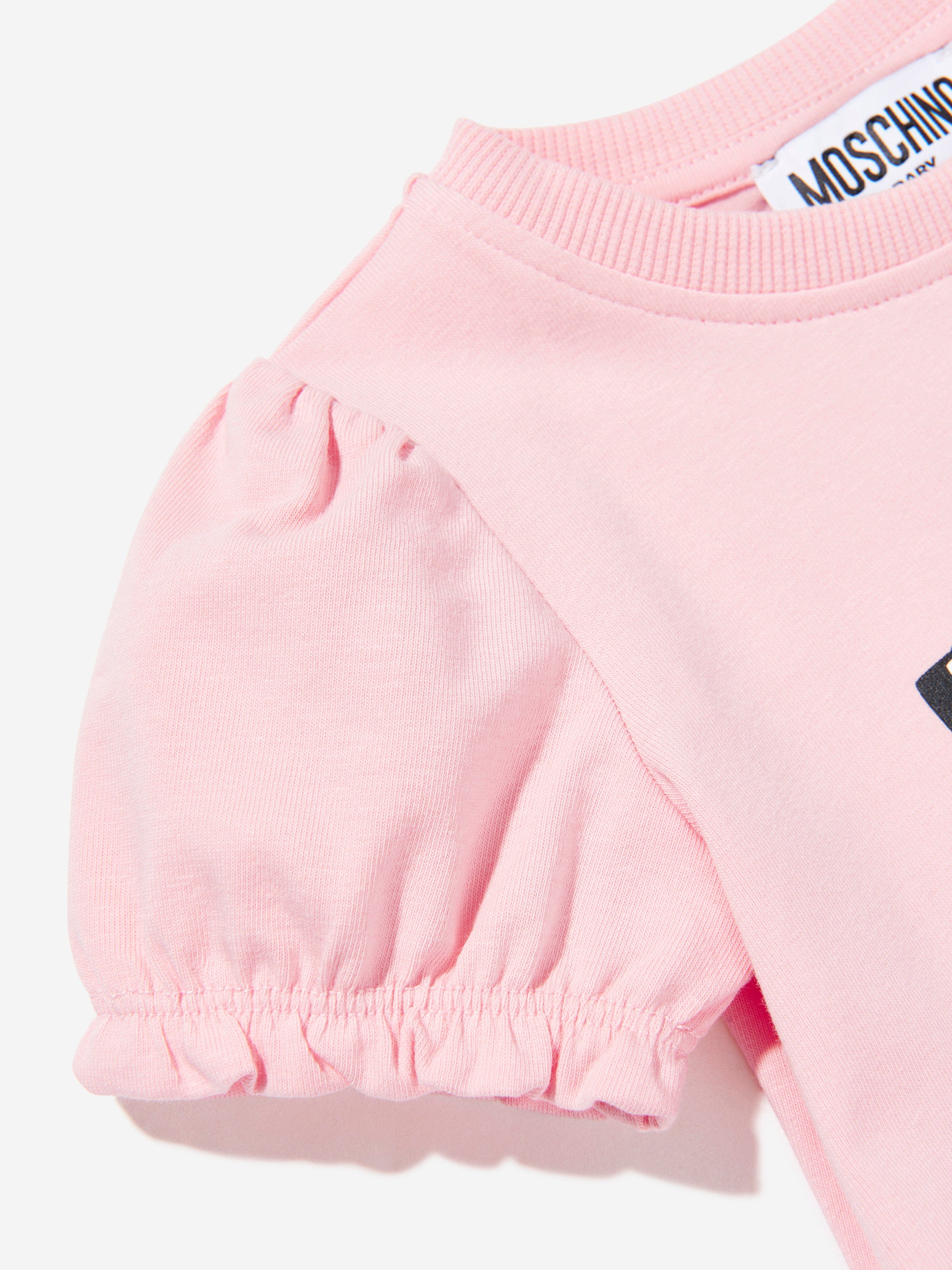Moschino Baby Girls Teddy Bear Logo Dress in Pink