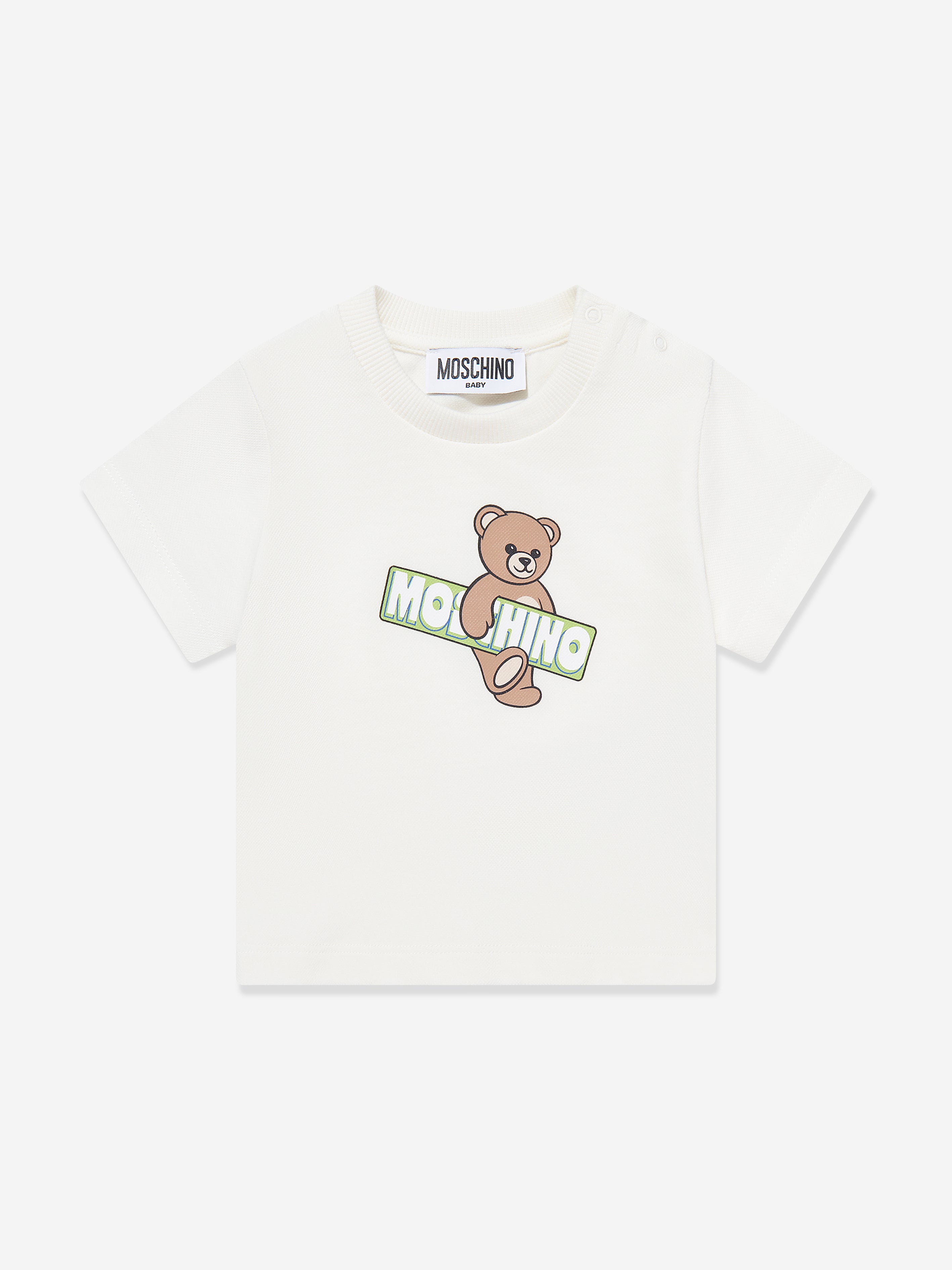 Moschino Baby Teddy Bear Logo T-Shirt in Ivory
