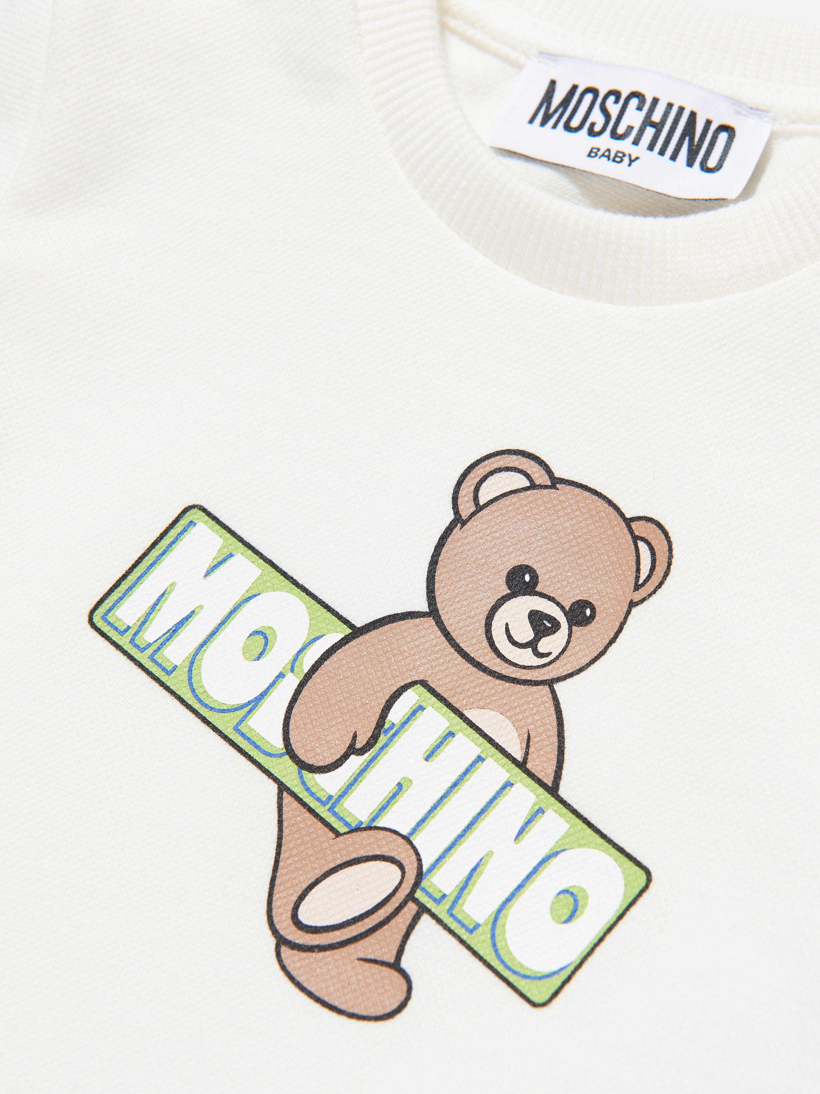 Moschino Baby Teddy Bear Logo T-Shirt in Ivory
