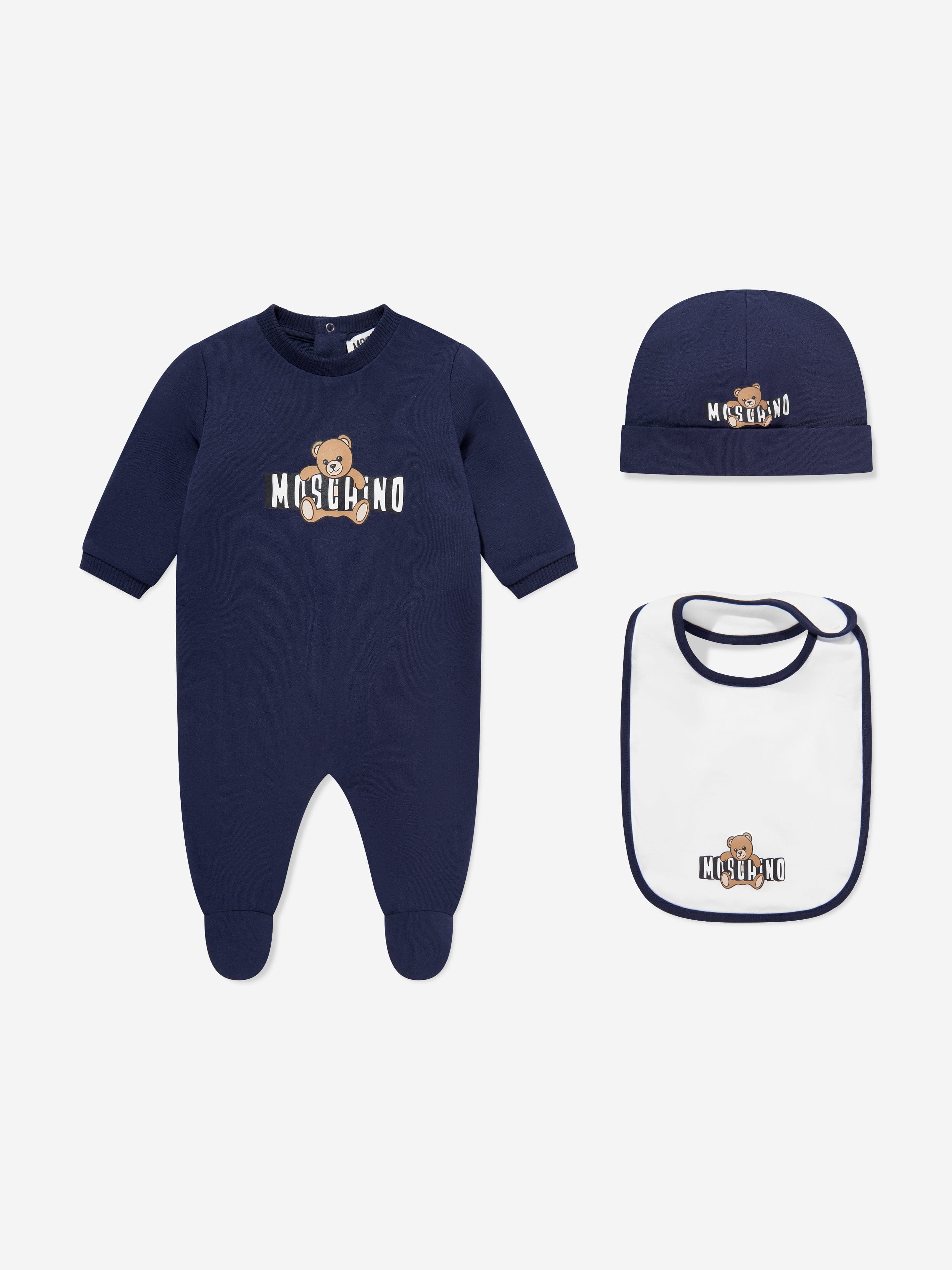 Moschino Baby Teddy Bear Logo Babygrow Set in Navy