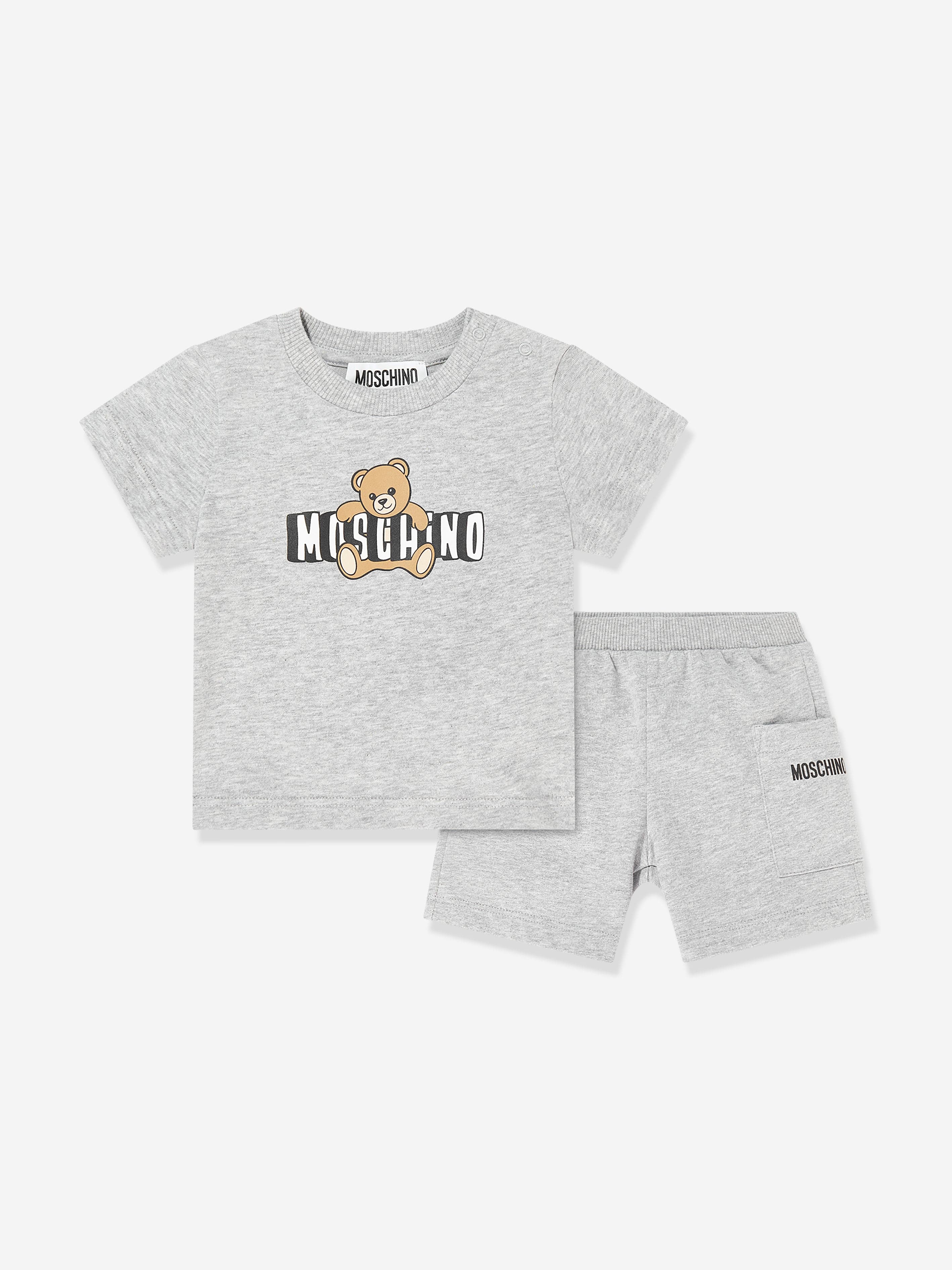 Moschino Baby Teddy Bear Logo Short Set in Grey
