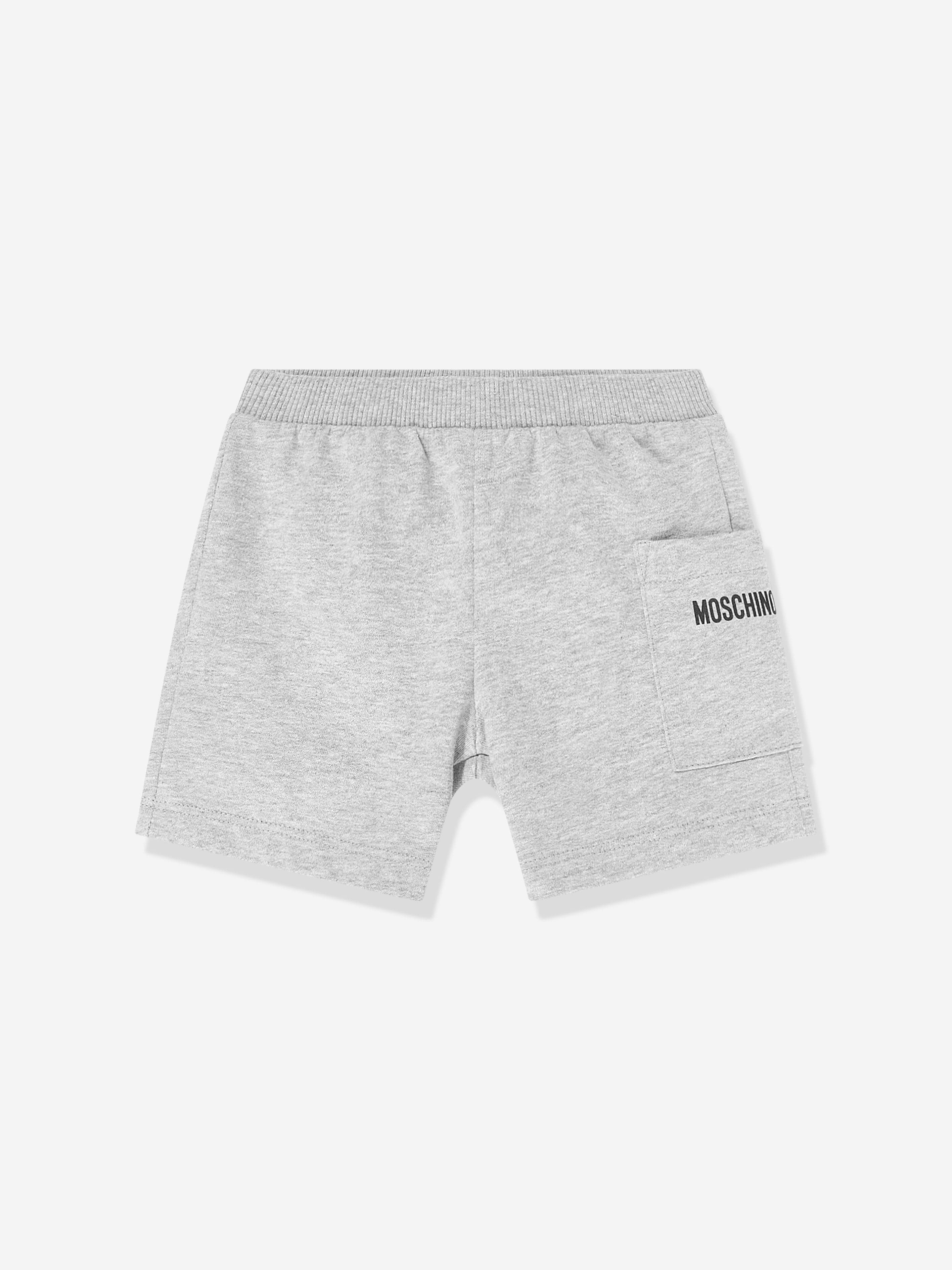 Moschino Baby Teddy Bear Logo Short Set in Grey