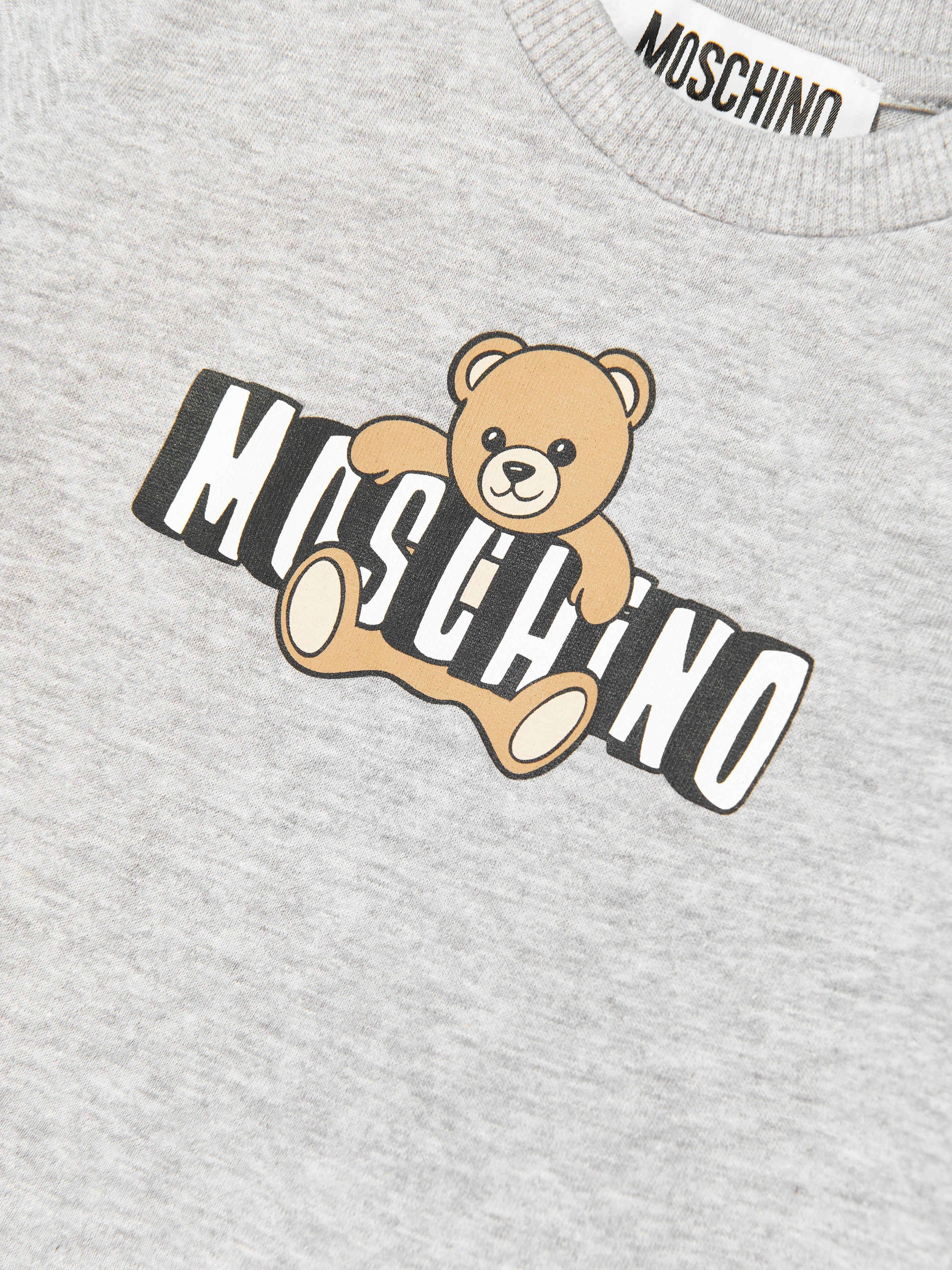 Moschino Baby Teddy Bear Logo Short Set in Grey