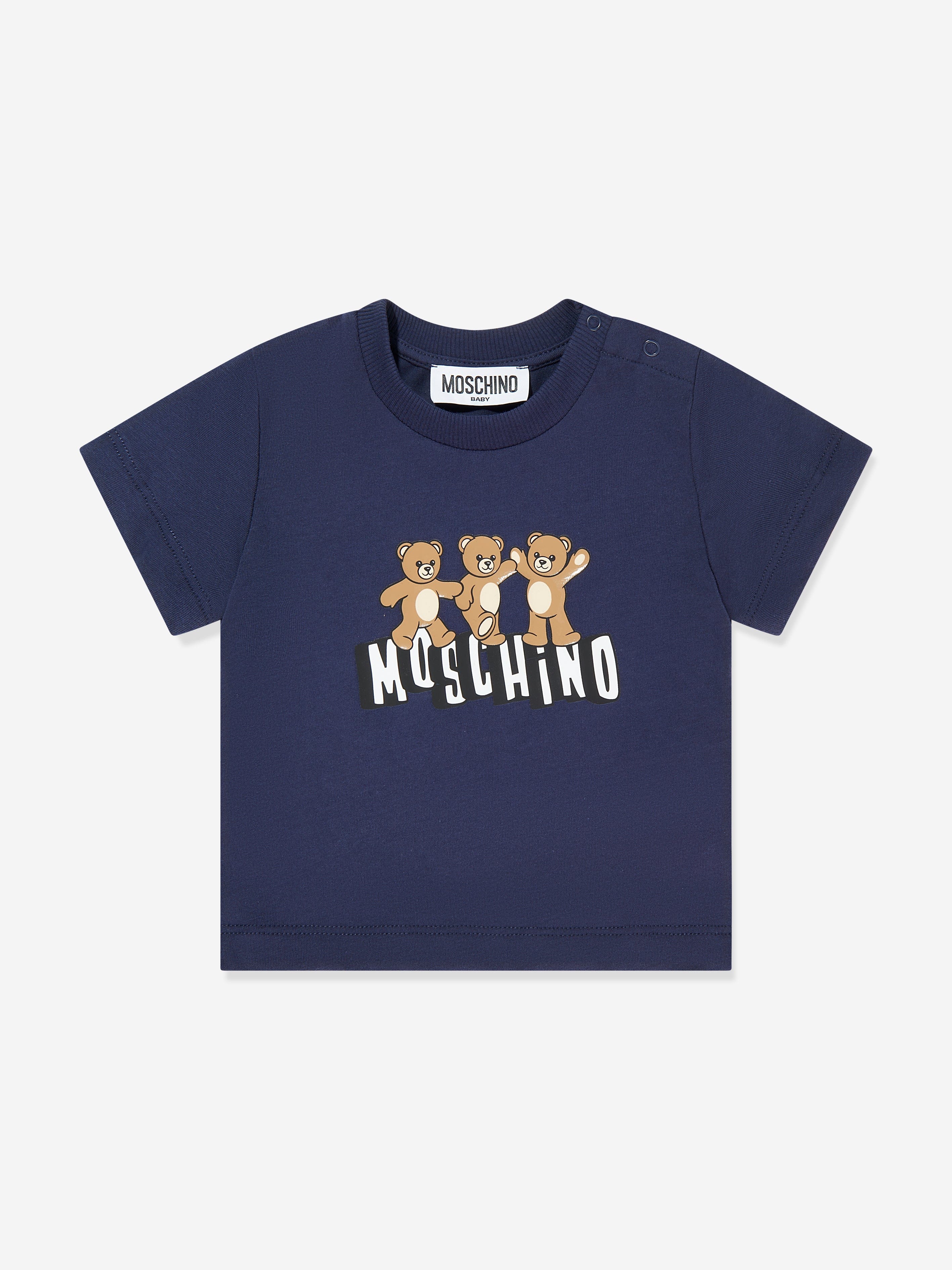 Moschino Baby Teddy Bear Logo T-Shirt in Navy