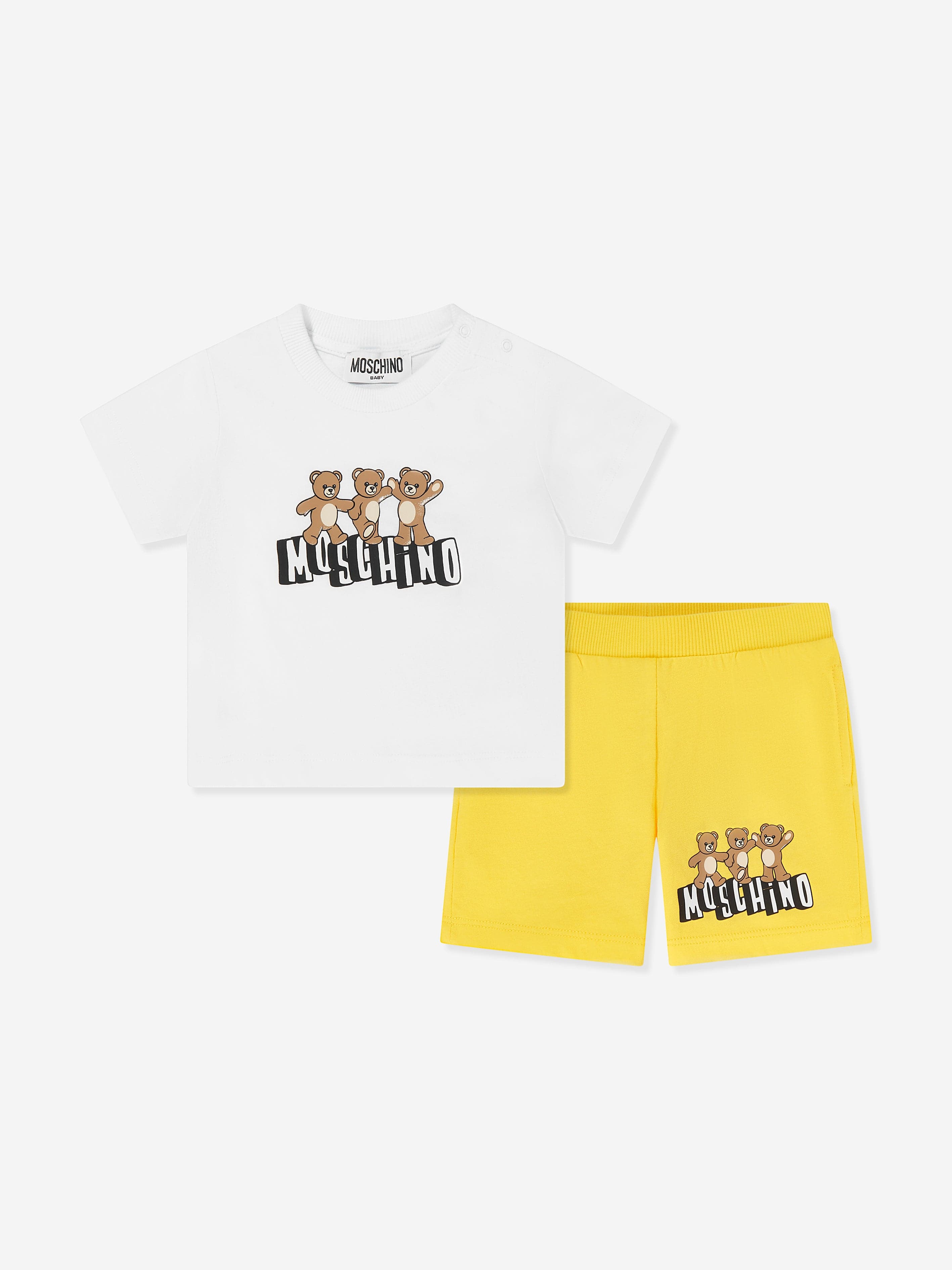 Moschino Baby Teddy Bear Logo Short Set in Yellow