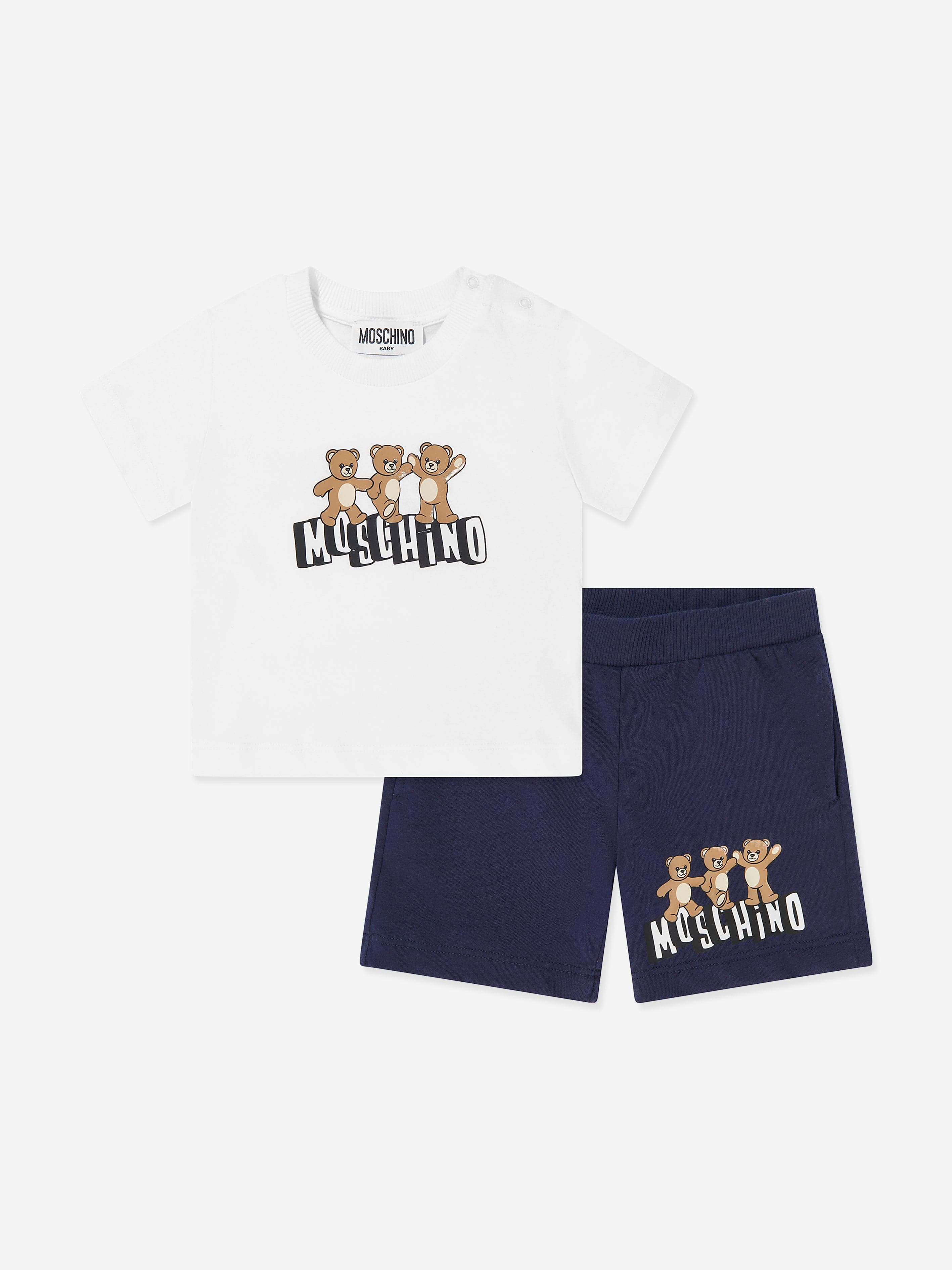 Moschino Baby Teddy Bear Logo Short Set in Navy