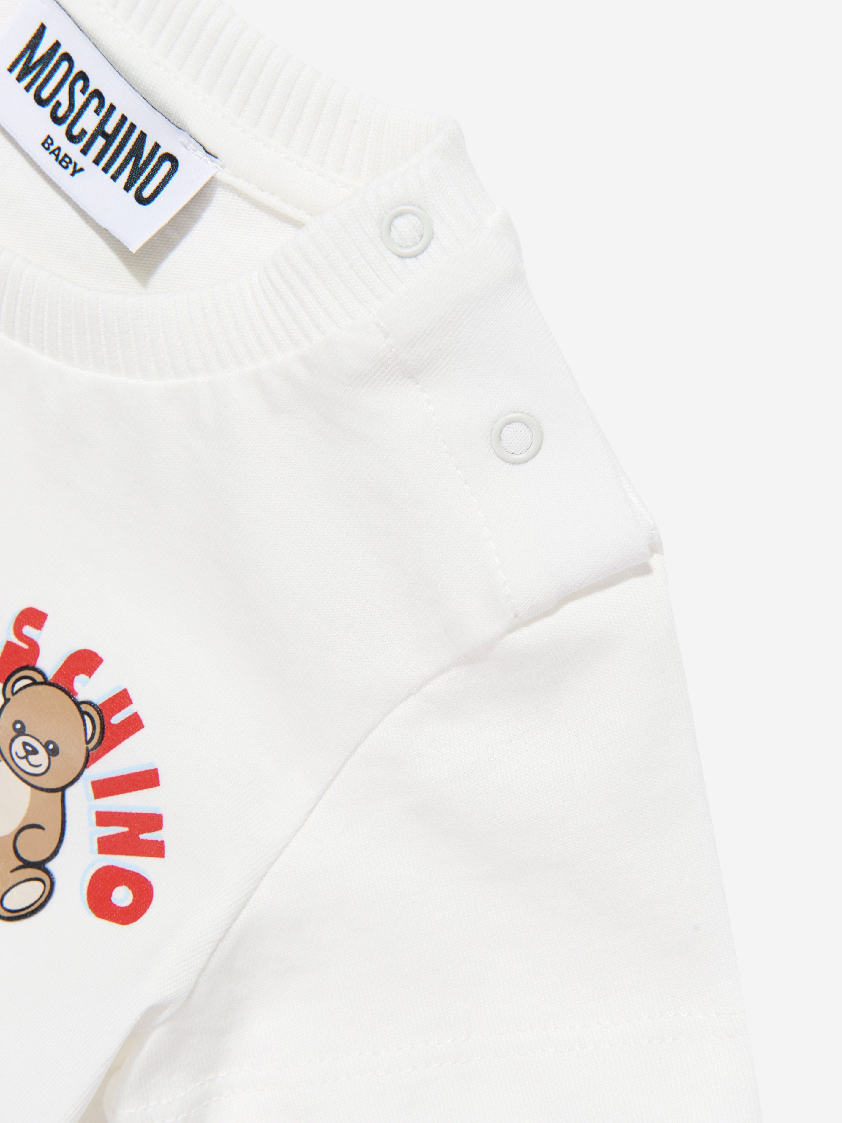 Moschino Baby Teddy Bear Logo T-Shirt in Ivory