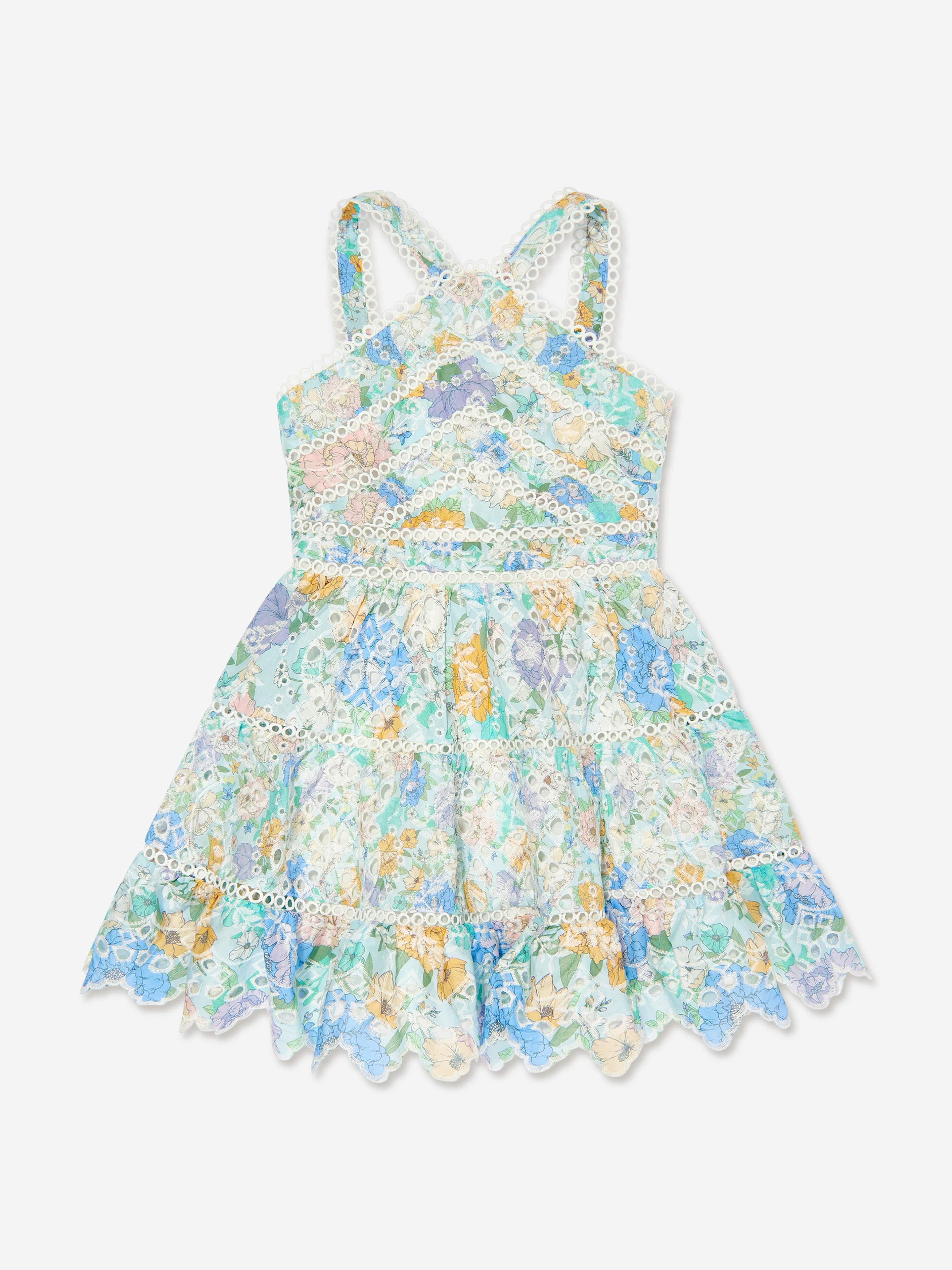 Marlo Girls Azure Embroidered Dress in Multicolour