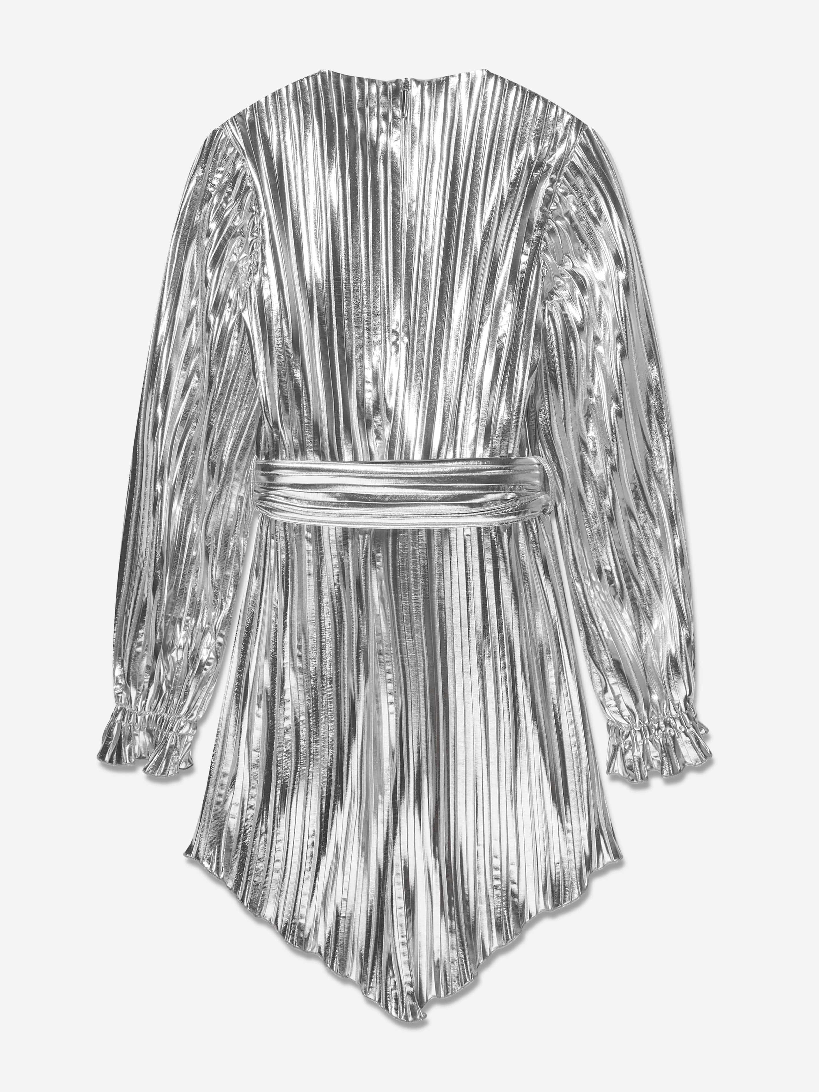 MSGM Girls Pleated Dress in Silver