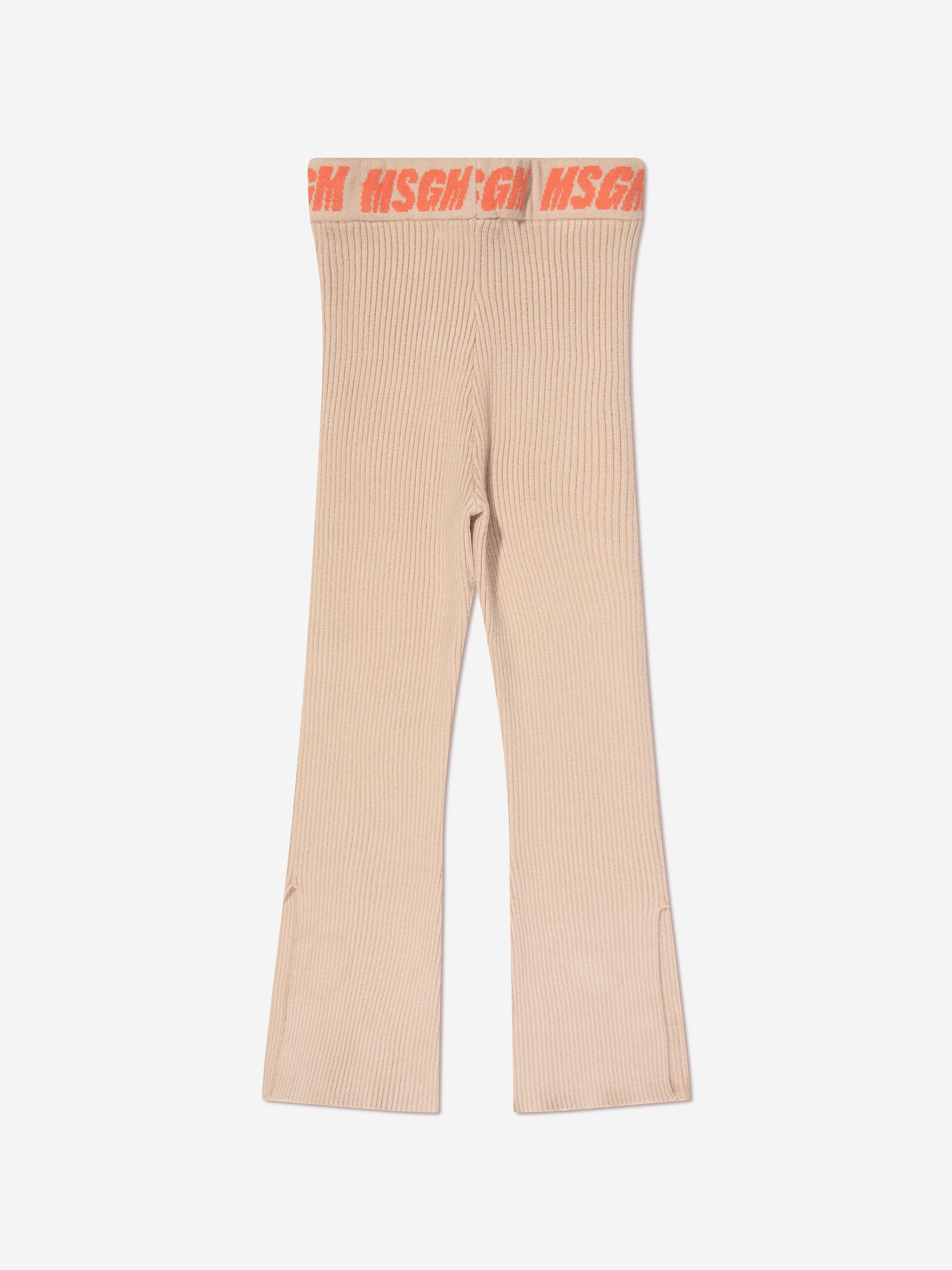 MSGM Girls Rib Knitted Flared Pants in Beige