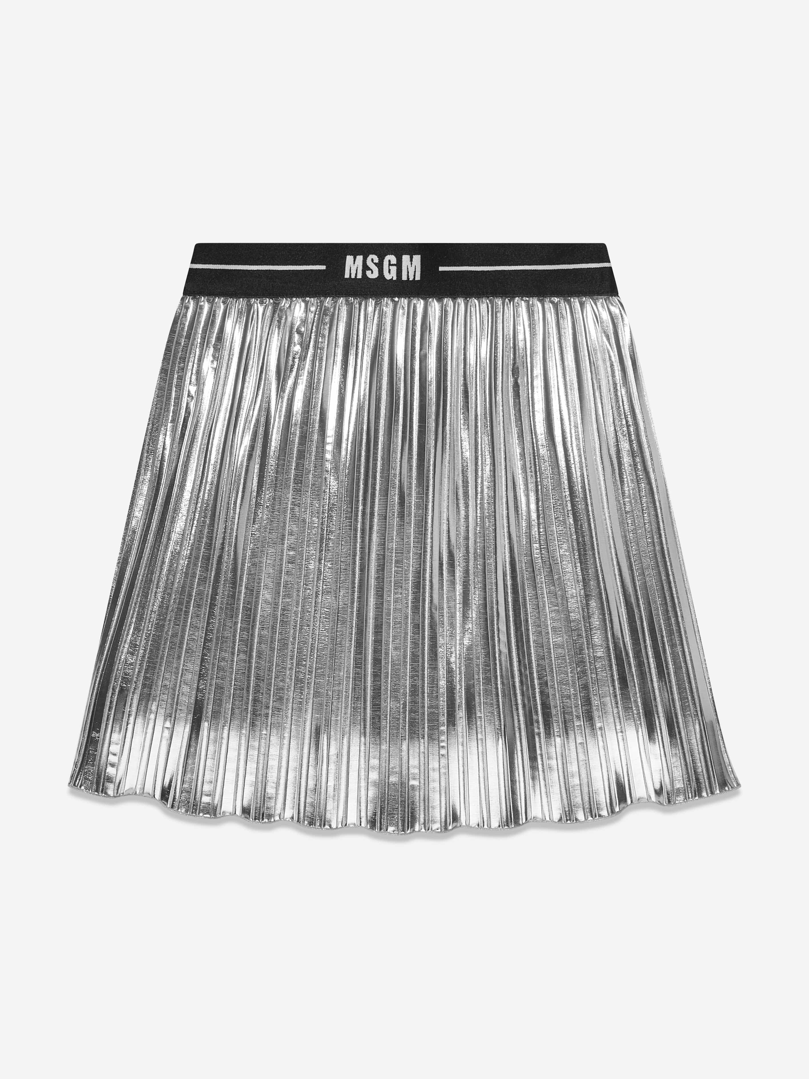 MSGM Girls Pleated Skirt in Silver