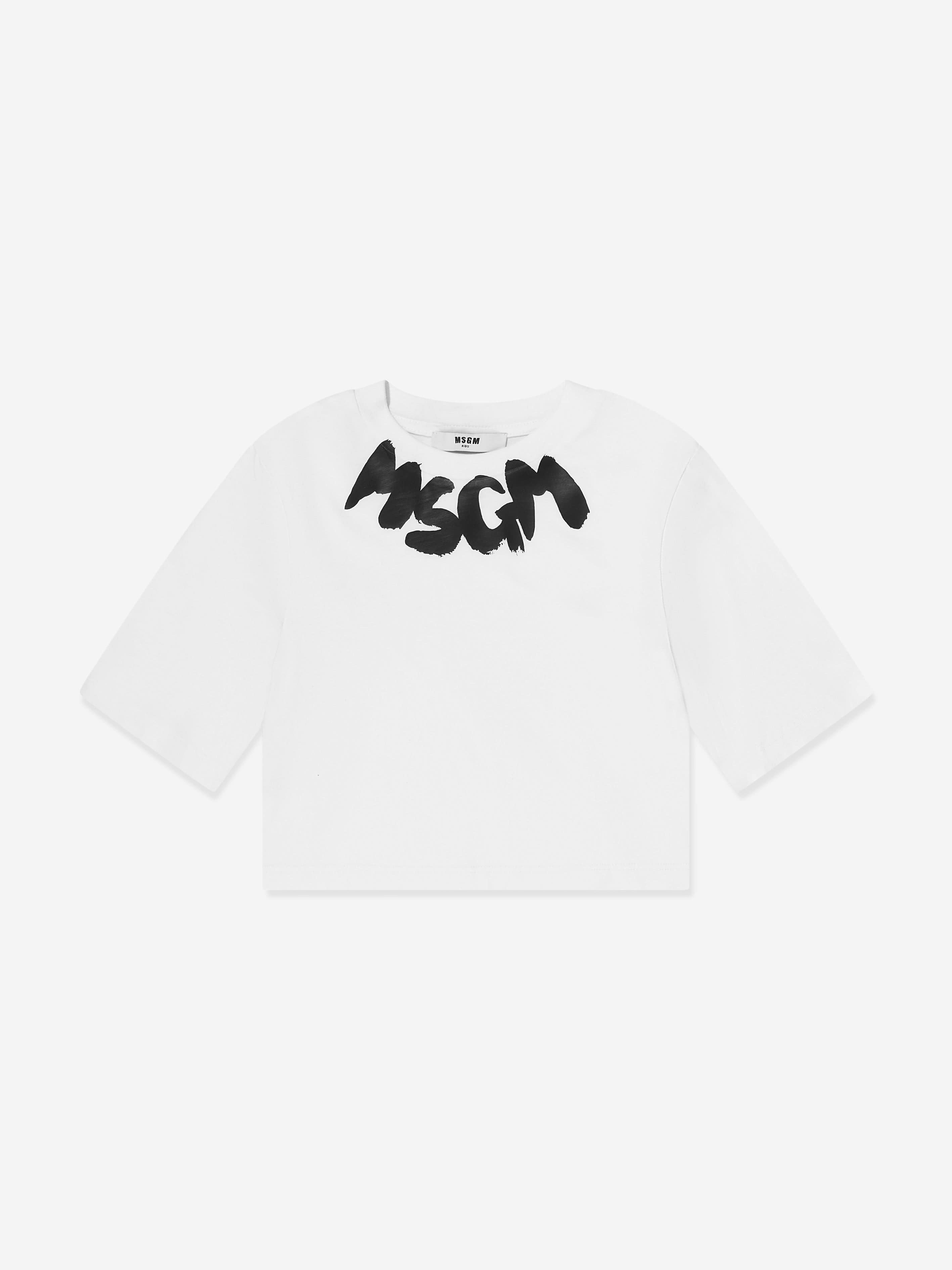 MSGM Girls Cropped Logo T-Shirt in White