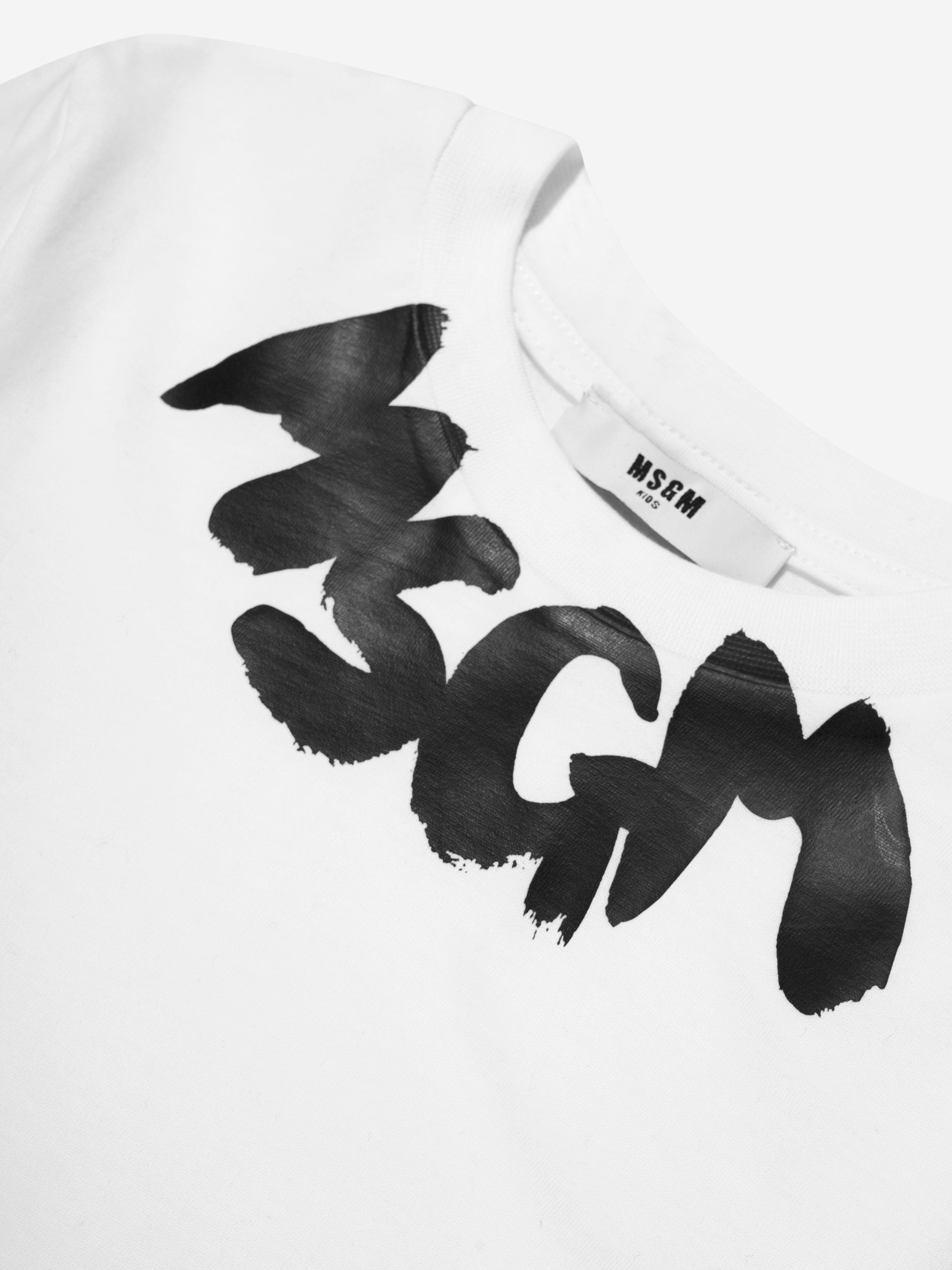 MSGM Girls Cropped Logo T-Shirt in White