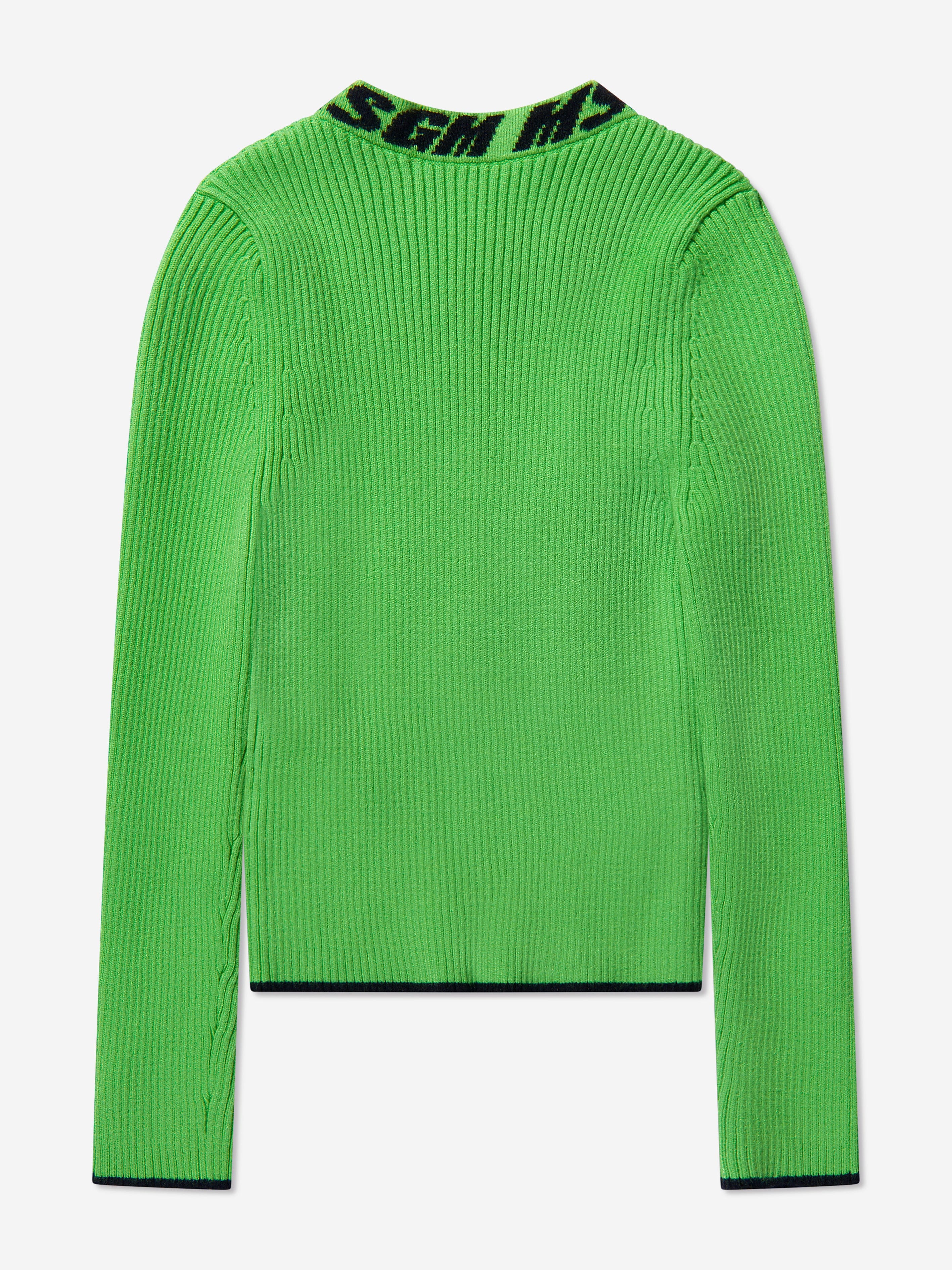 MSGM Girls Rib Knitted Turtleneck Jumper in Green