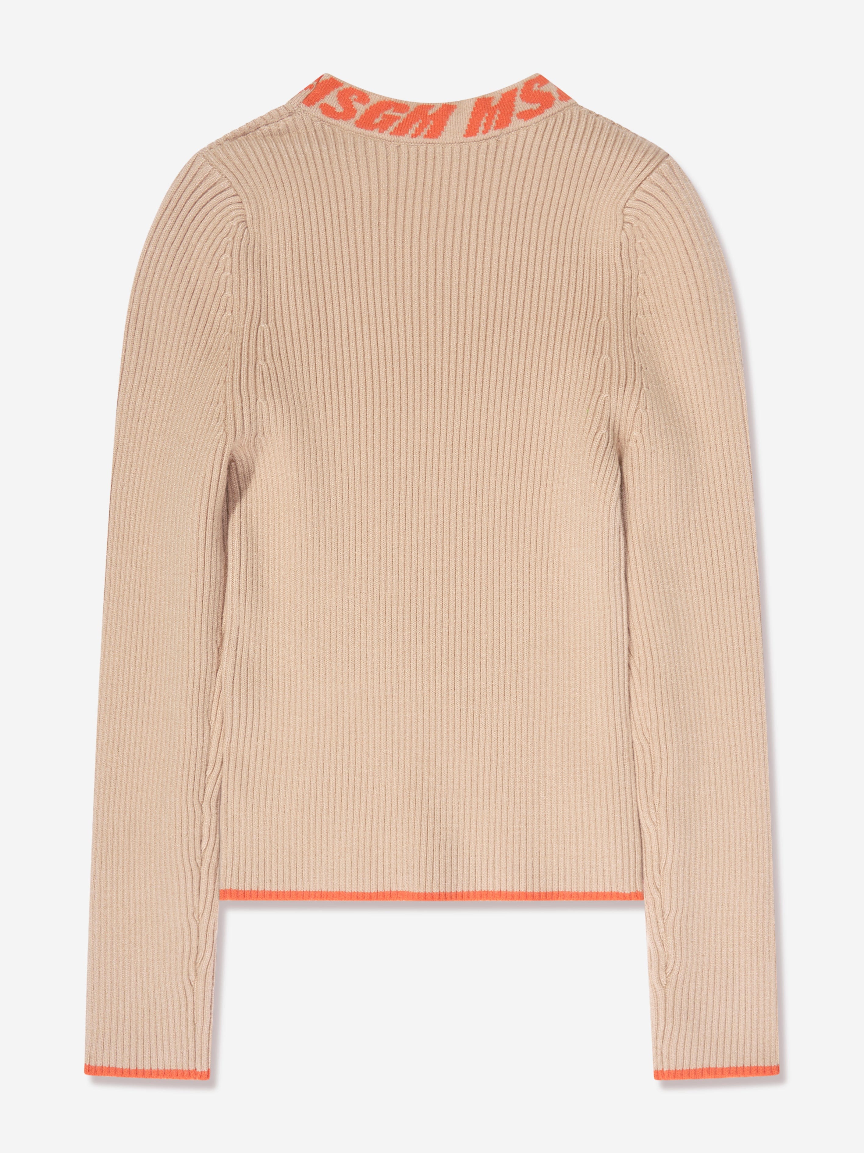 MSGM Girls Rib Knitted Turtleneck Jumper in Beige