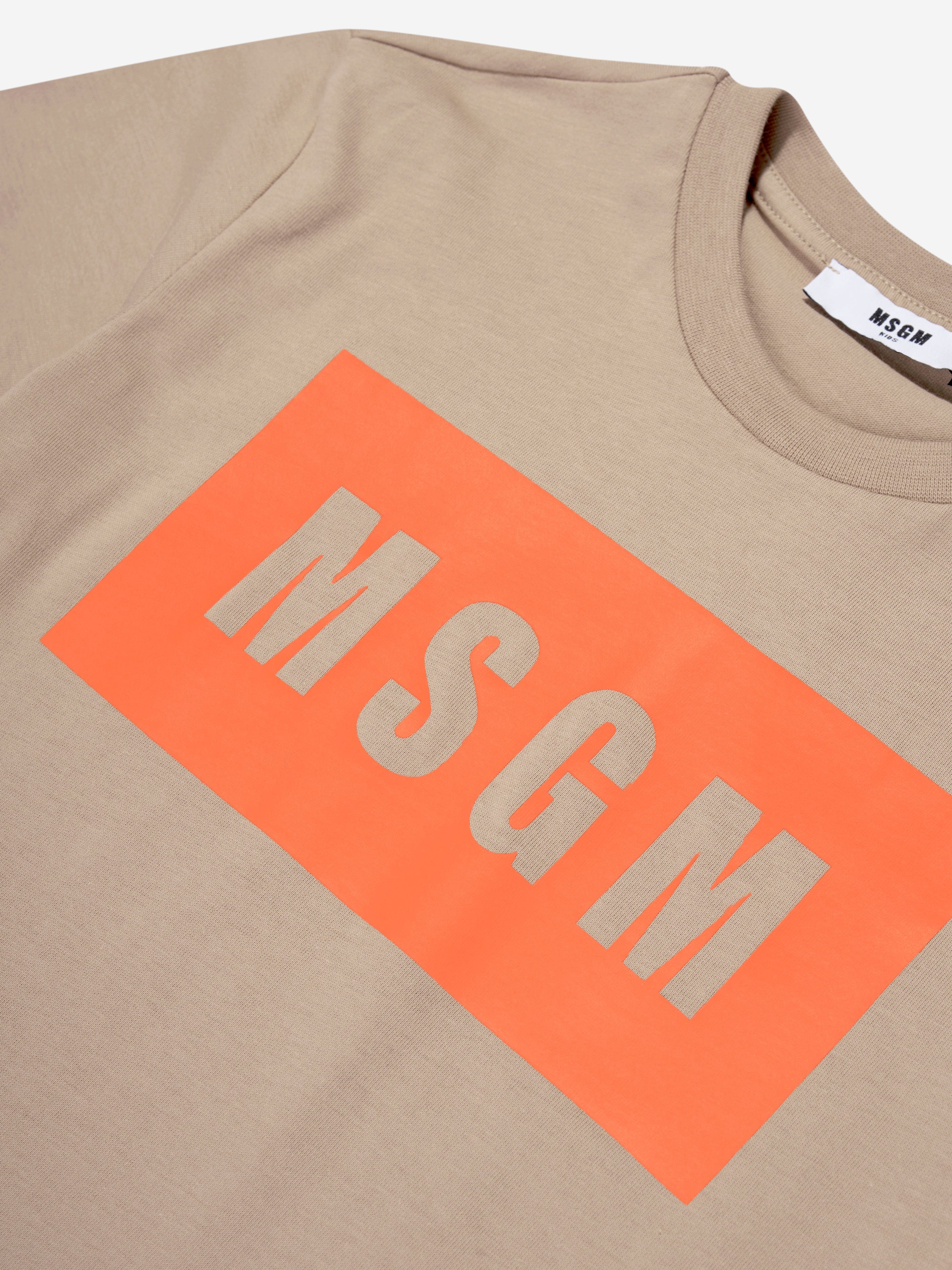 MSGM Kids Logo T-Shirt in Beige