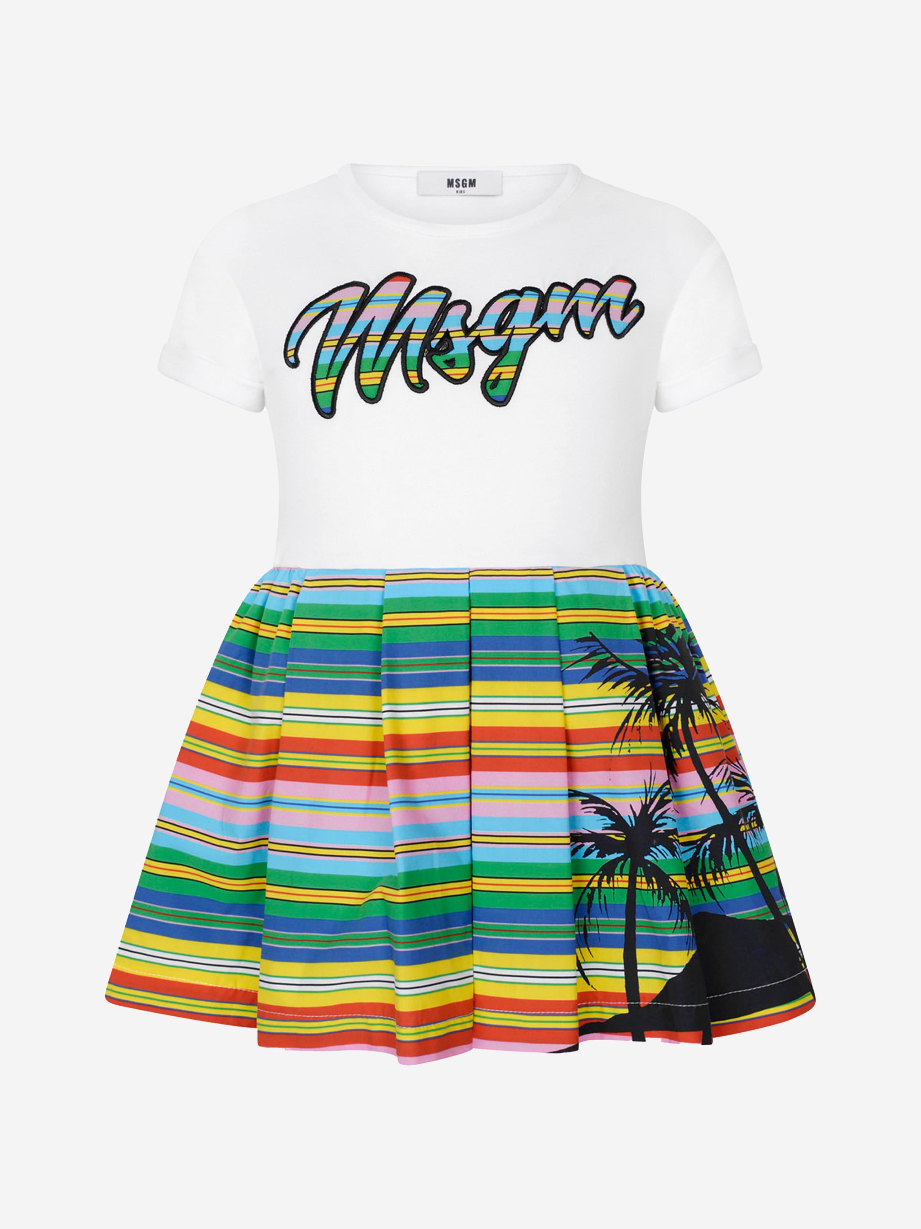 MSGM Girls Dress - Striped Cotton Tropical Dress