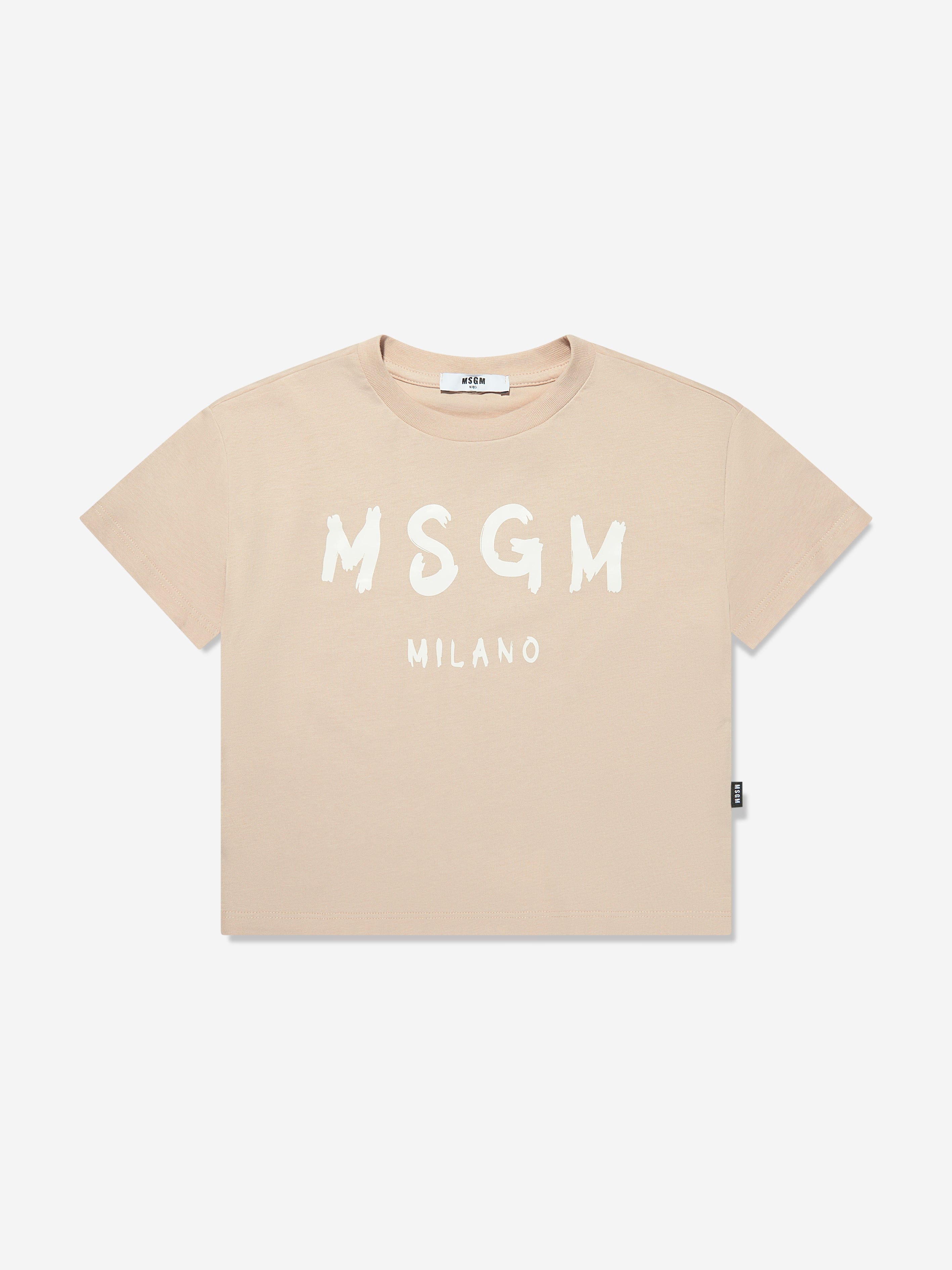 MSGM Kids Logo Print T-Shirt in Beige