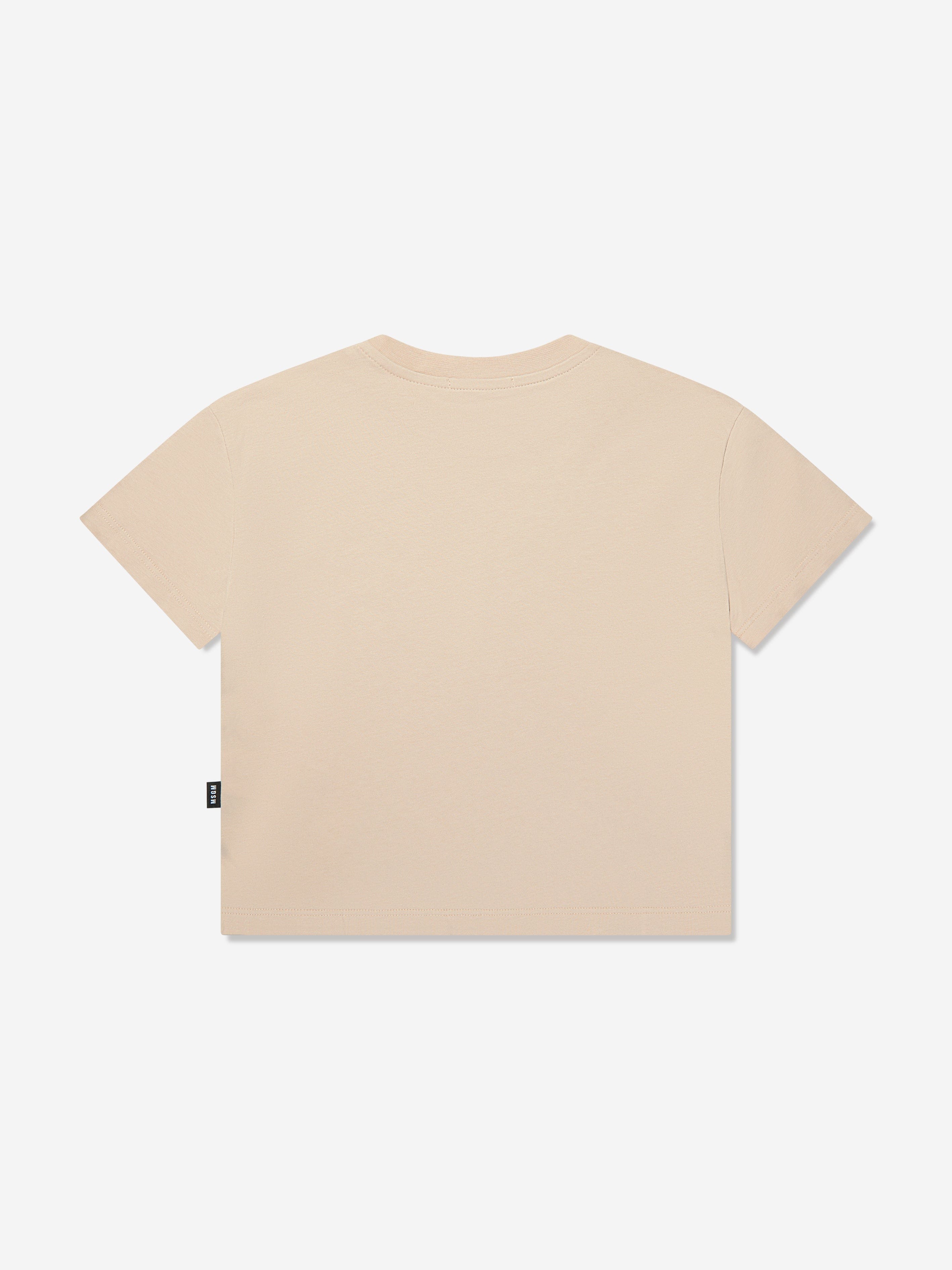 MSGM Kids Logo Print T-Shirt in Beige