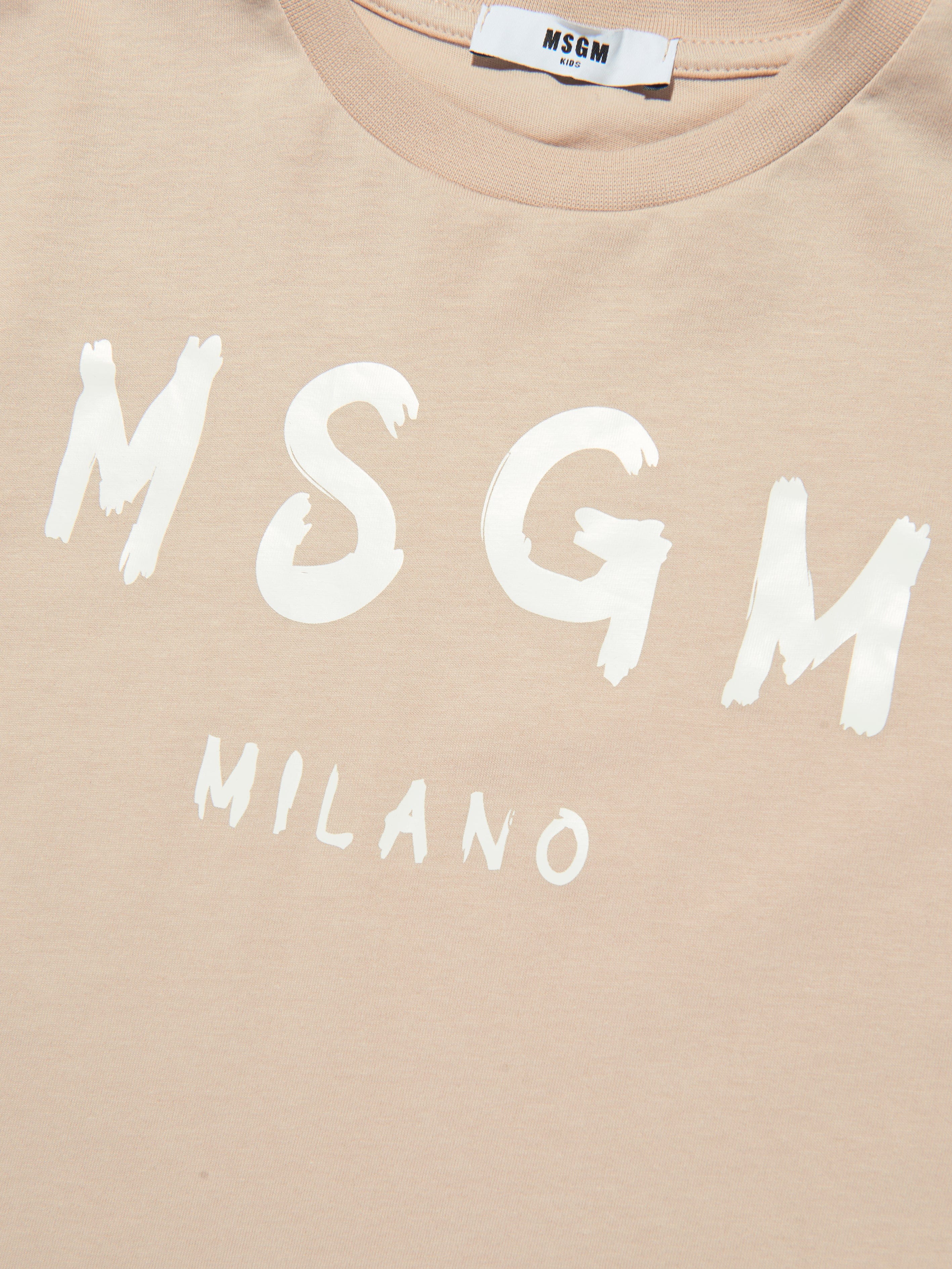 MSGM Kids Logo Print T-Shirt in Beige