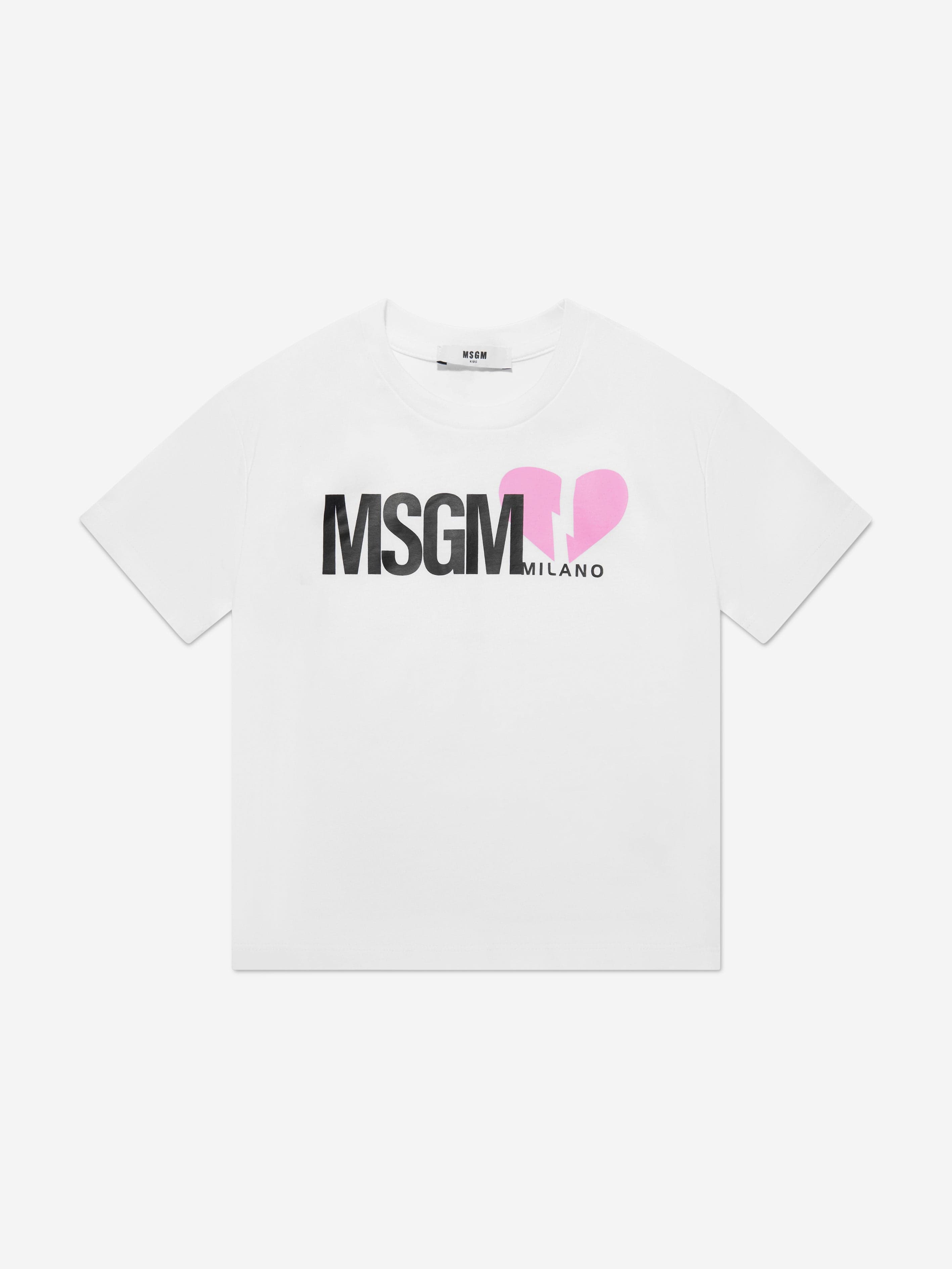 MSGM Girls Heart Logo T-Shirt in White