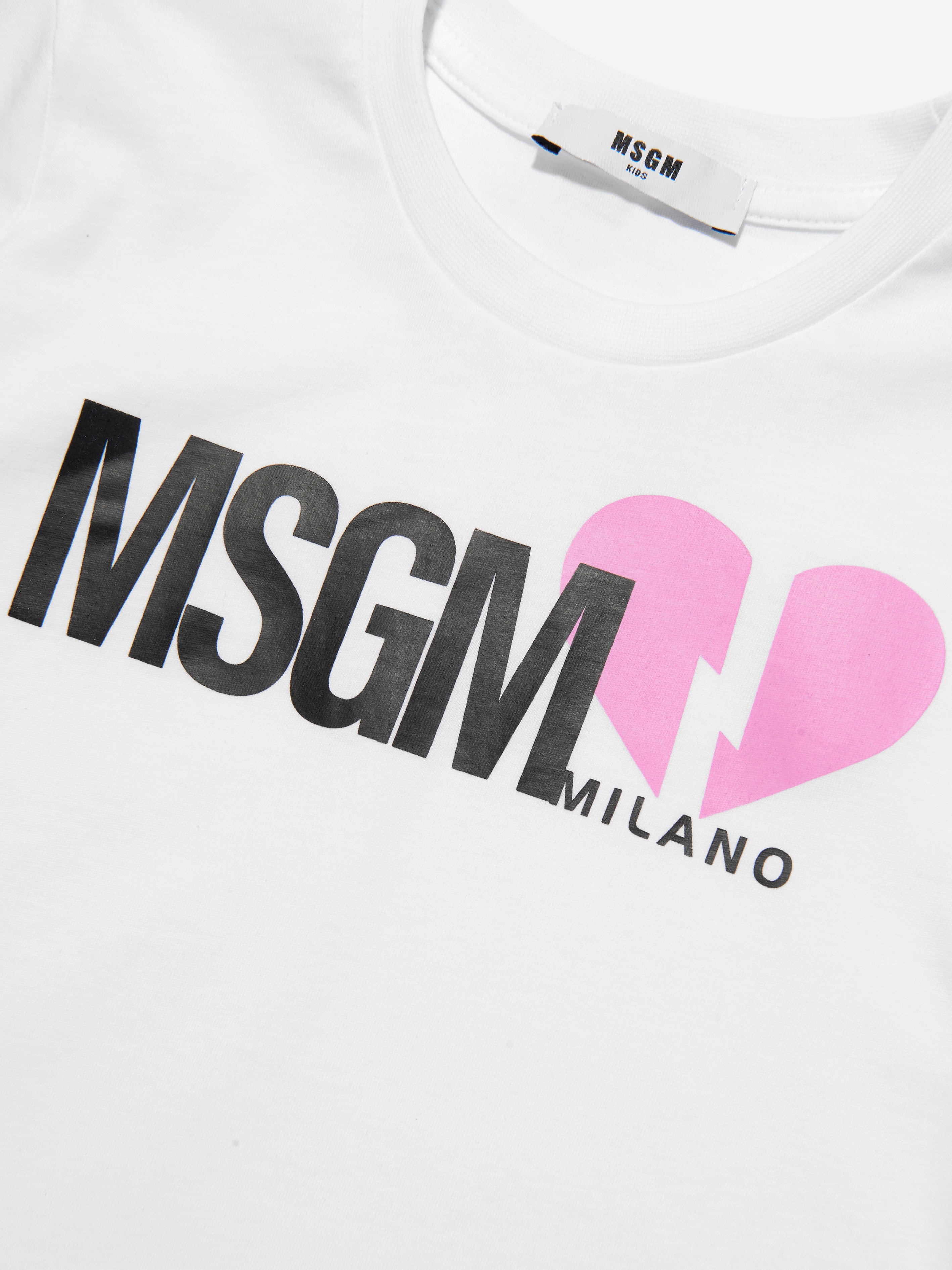 MSGM Girls Heart Logo T-Shirt in White