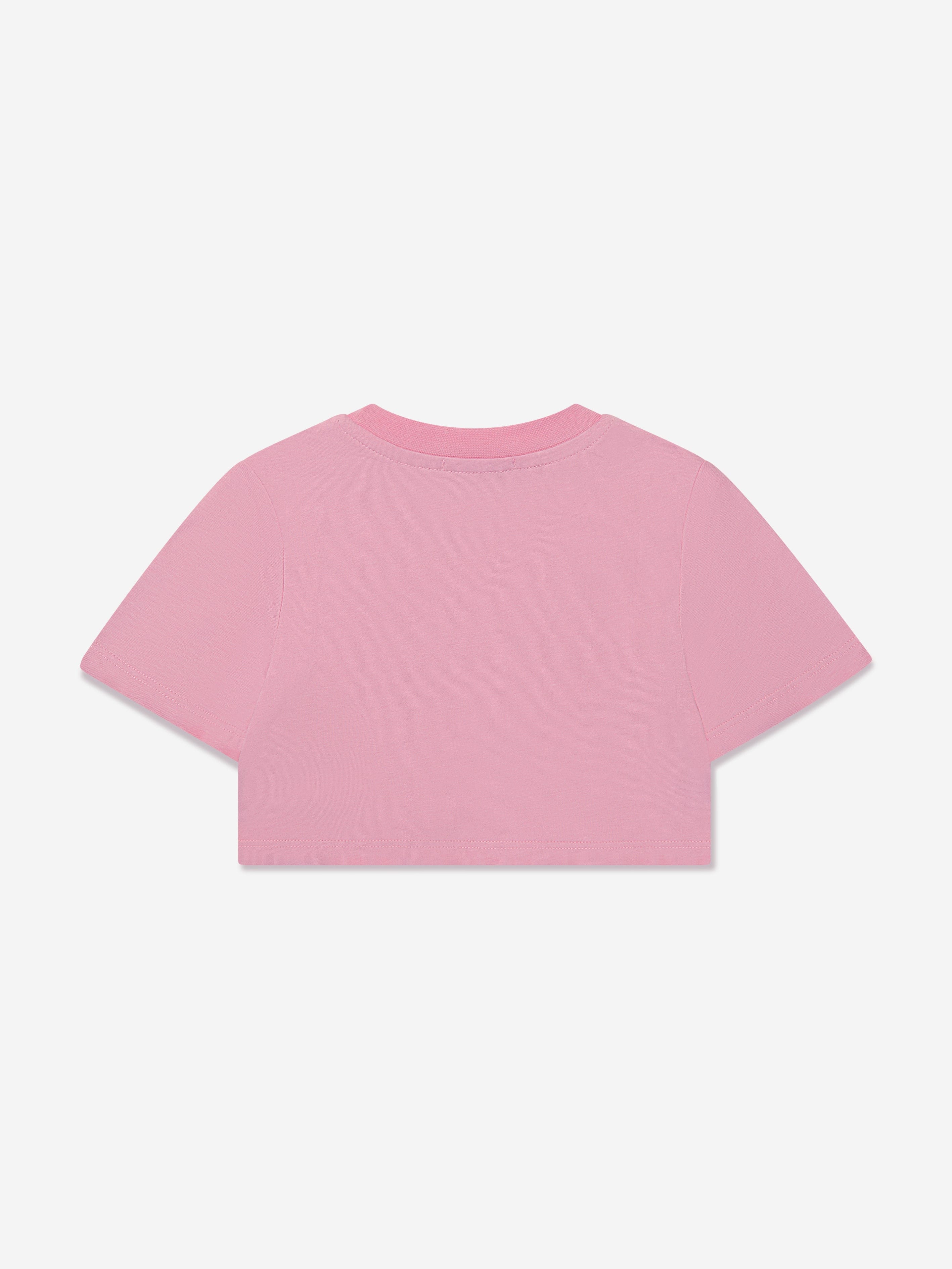 MSGM Girls Cropped Logo T-Shirt in Pink